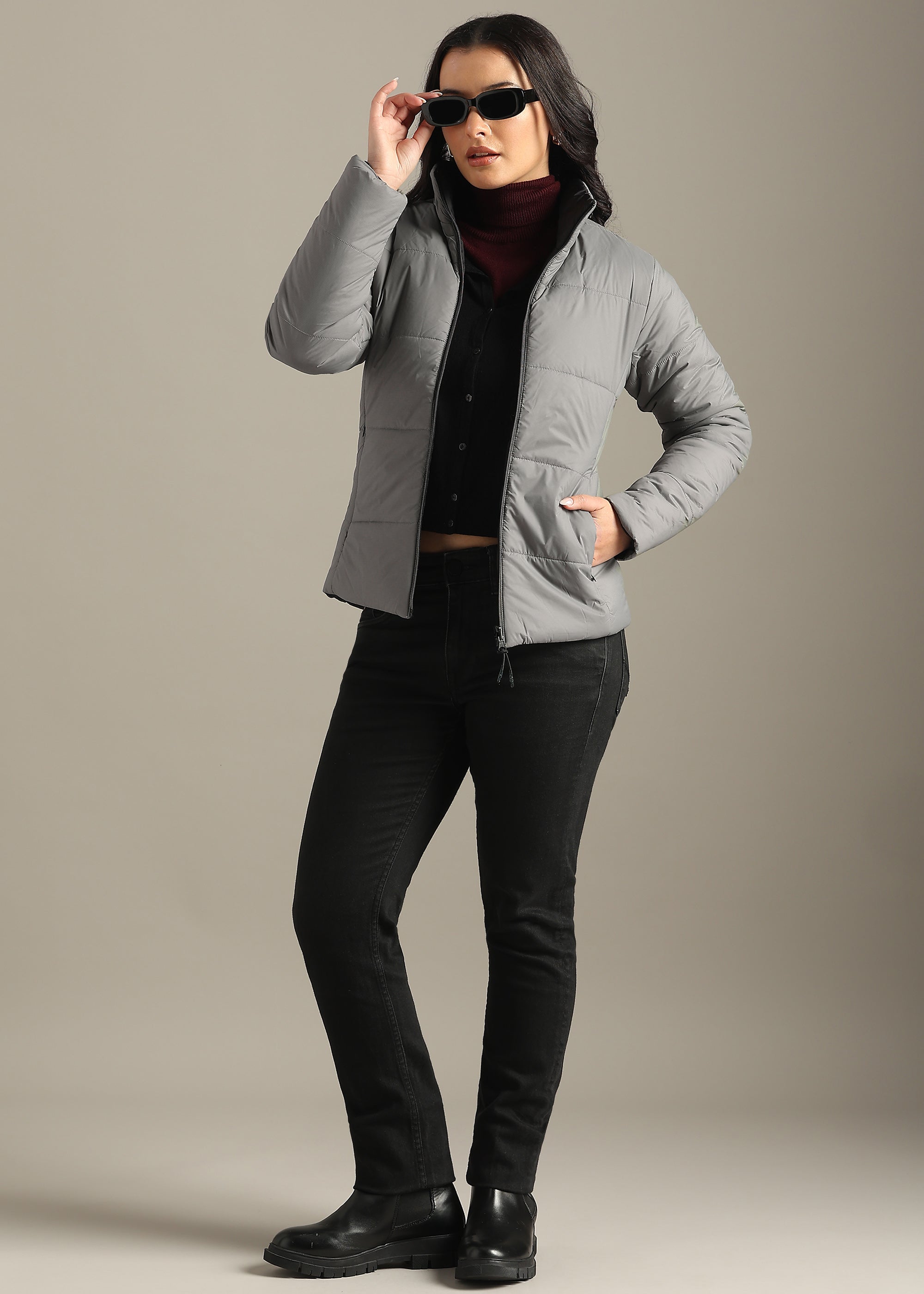 GREY NYLON REVERSIBLE FULL SLEEVE JACKET