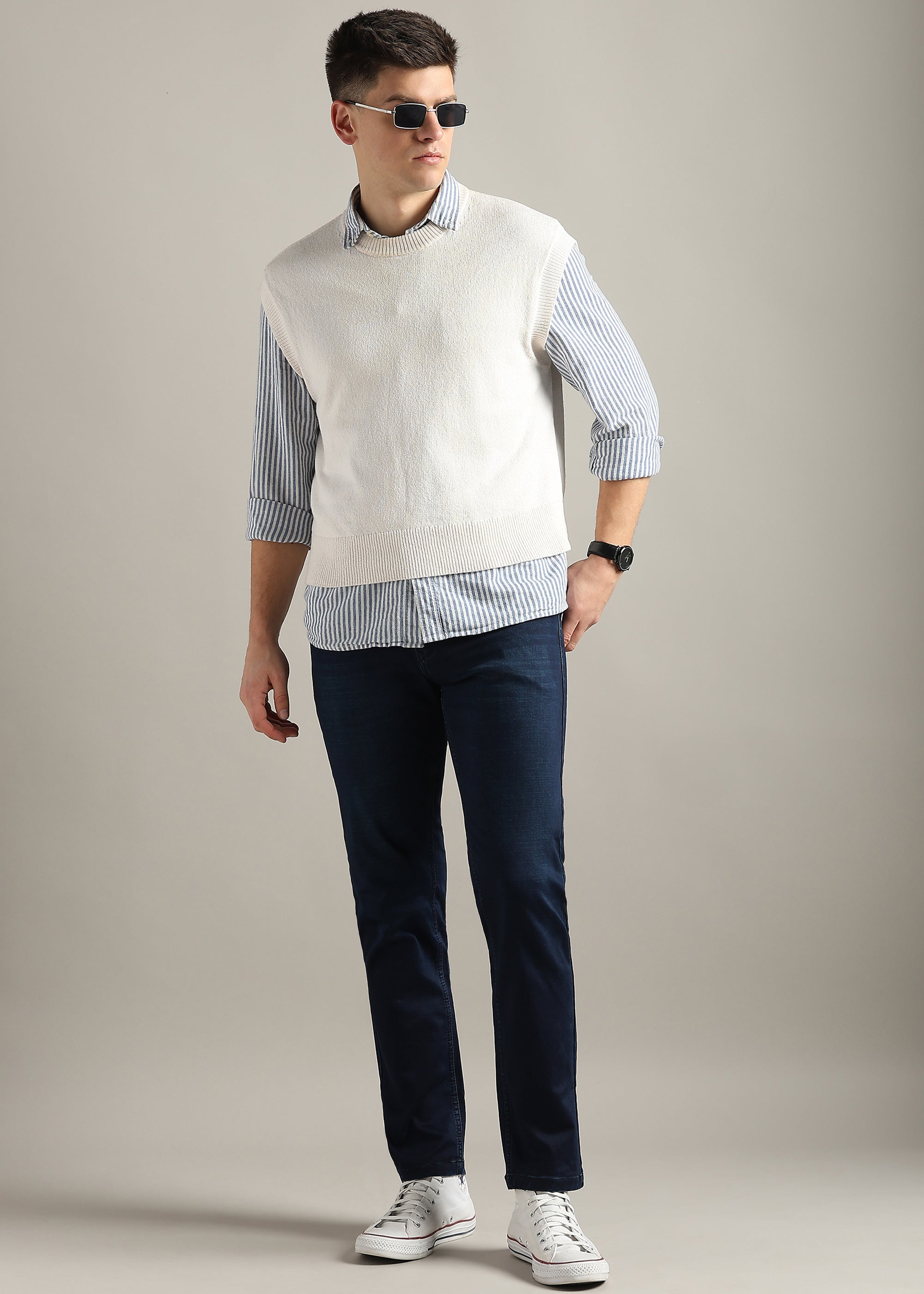 Blue Straight Fit Mid Rise Jeans