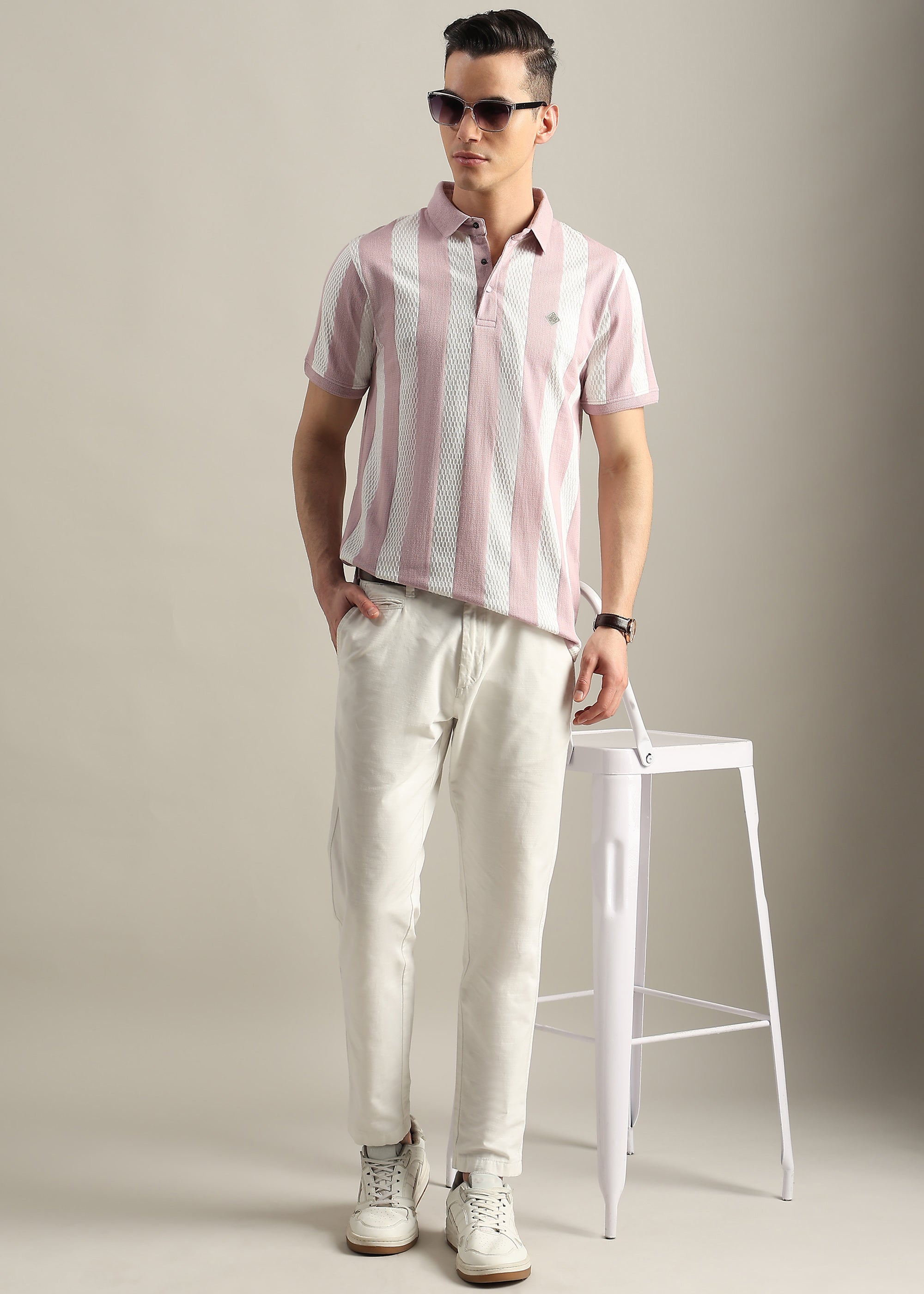 PINK PREMIUM STRUCTURED STRIPED POLO SHIRT