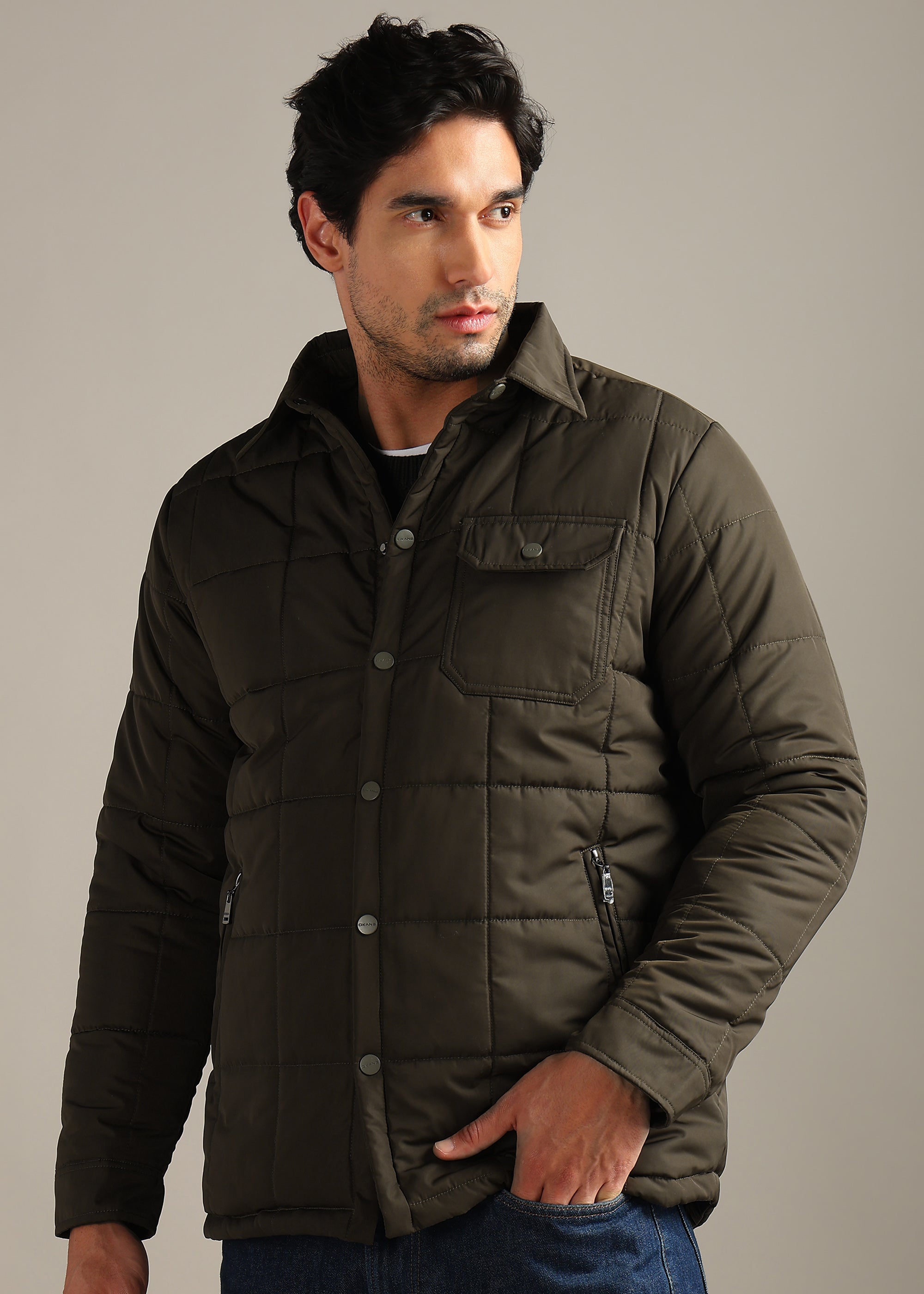 COFFEE BLOUSON QUILTED FULL SLEEVE JACKET