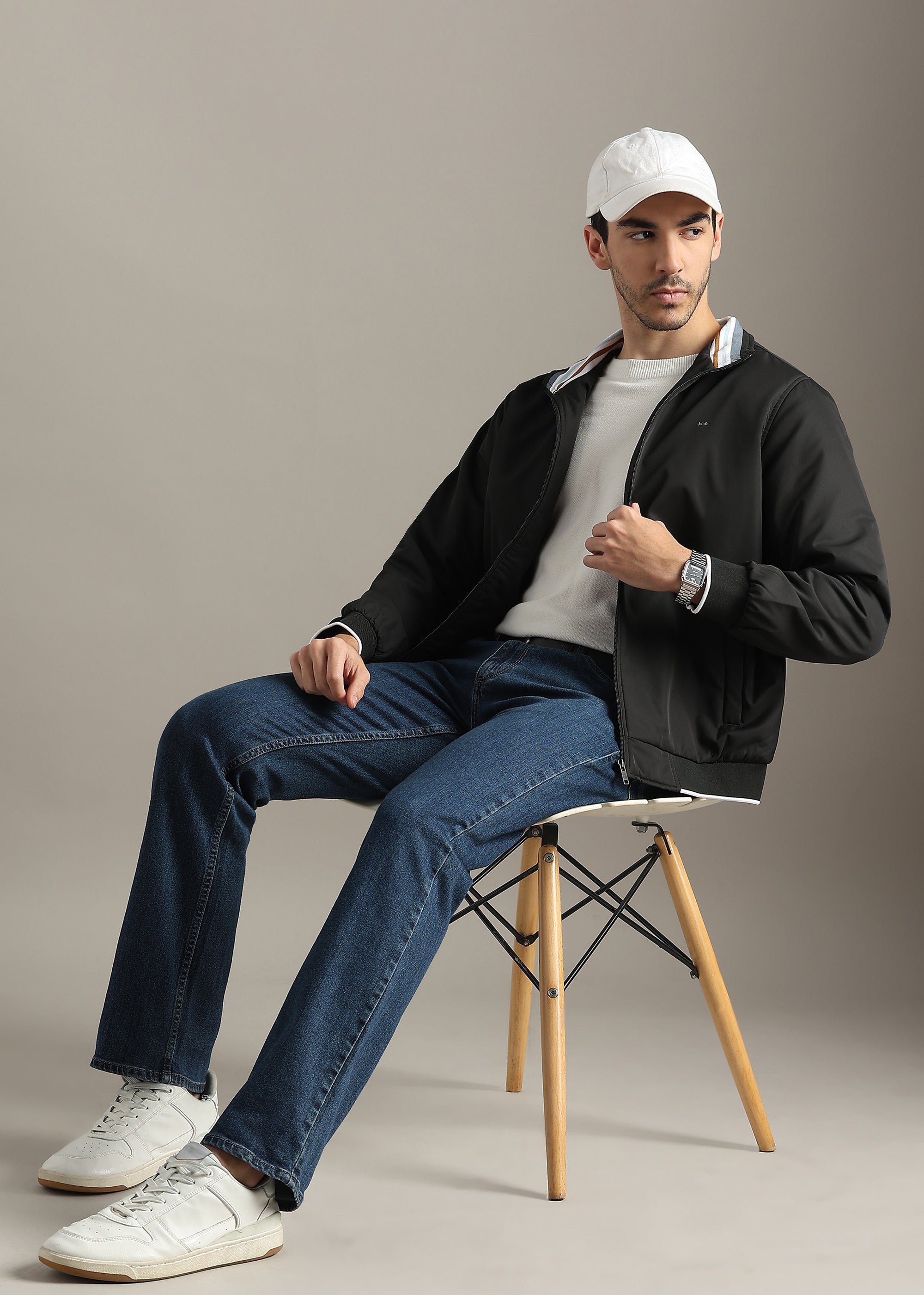 BLACK SOLID PREMIUM HARRINGTON NYLON FULL SLEEVE JACKET