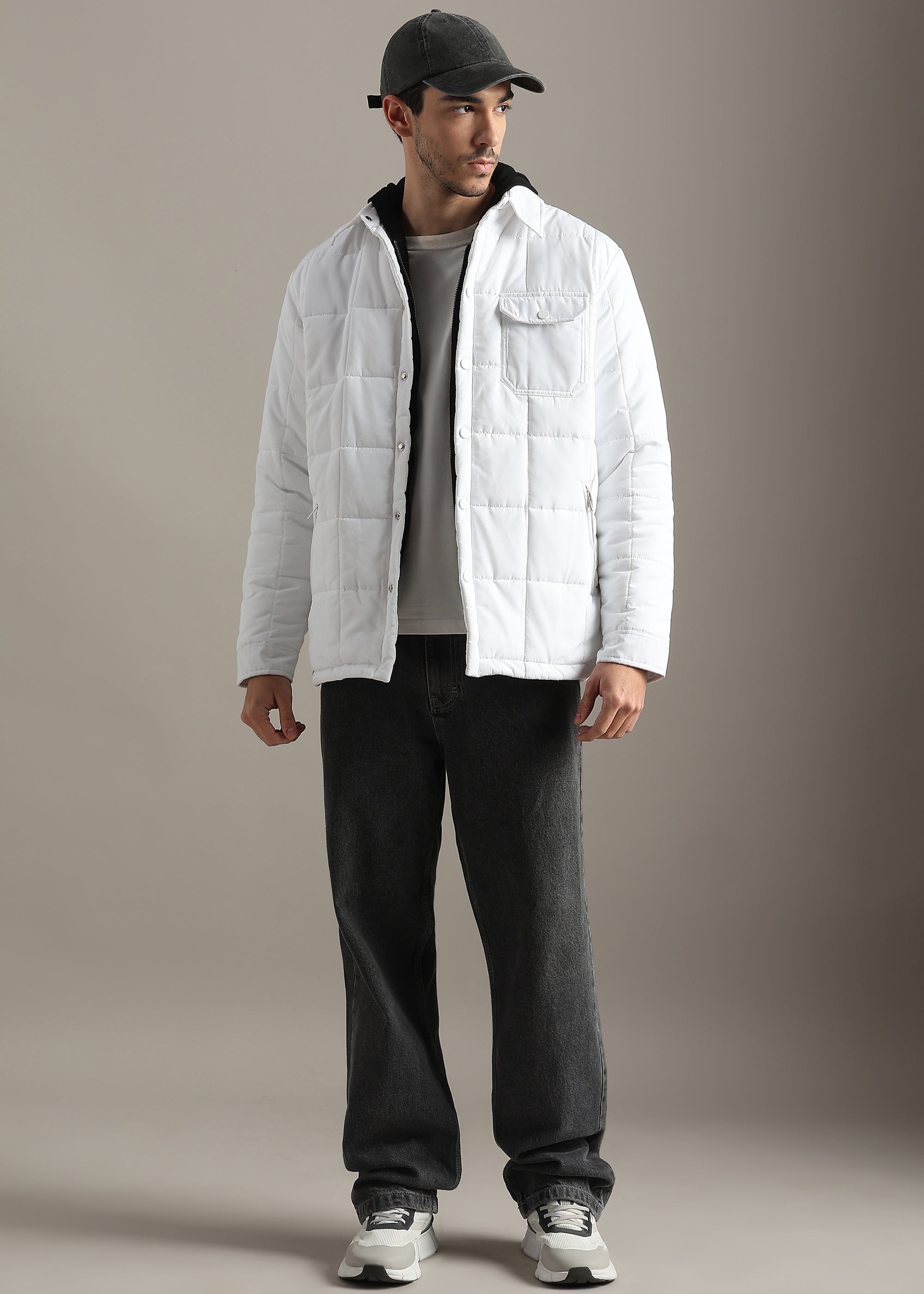 WHITE BLOUSON QUILTED FULL SLEEVE JACKET