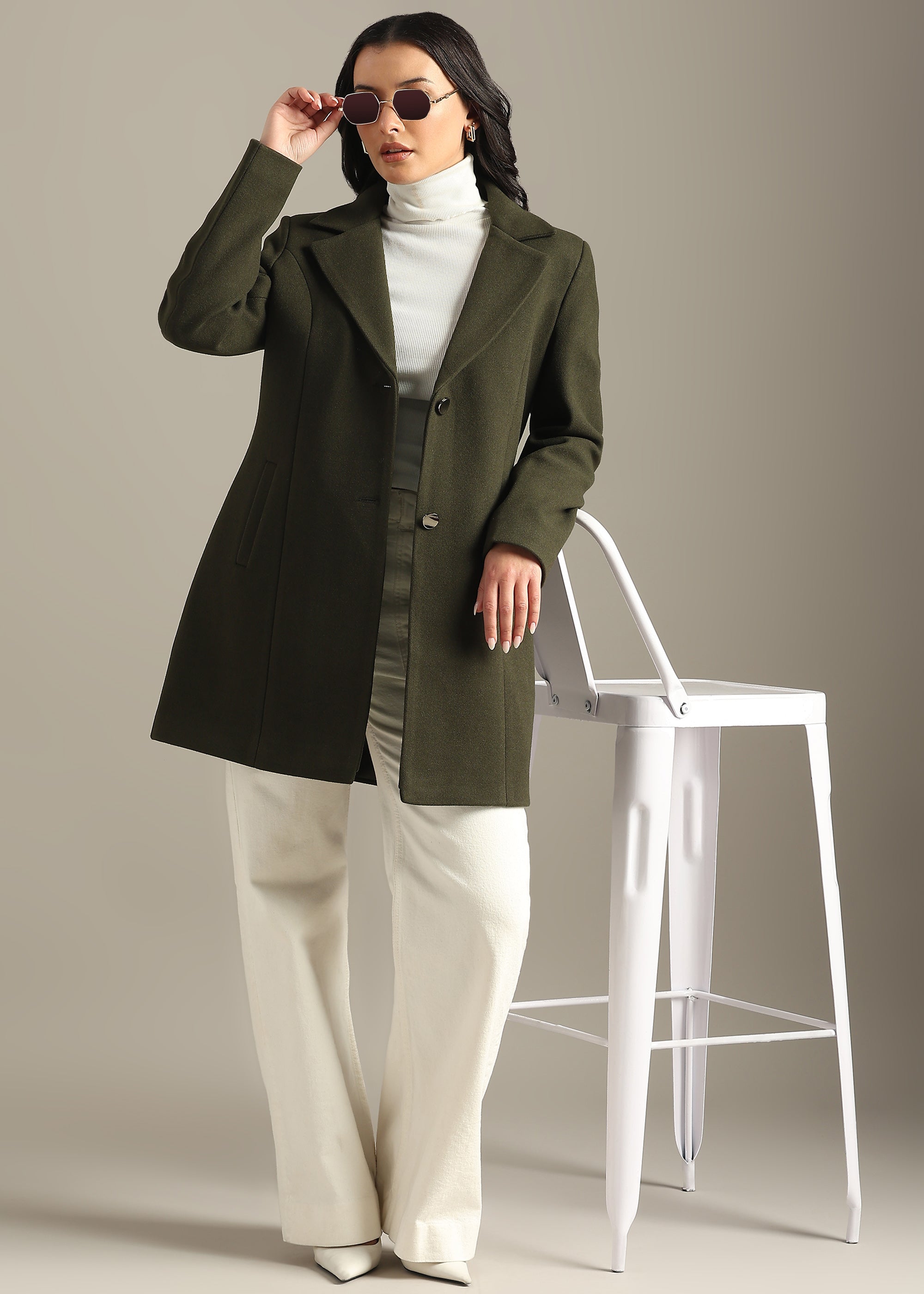 OLIVE SOLID WINTER ESSENTIAL COAT