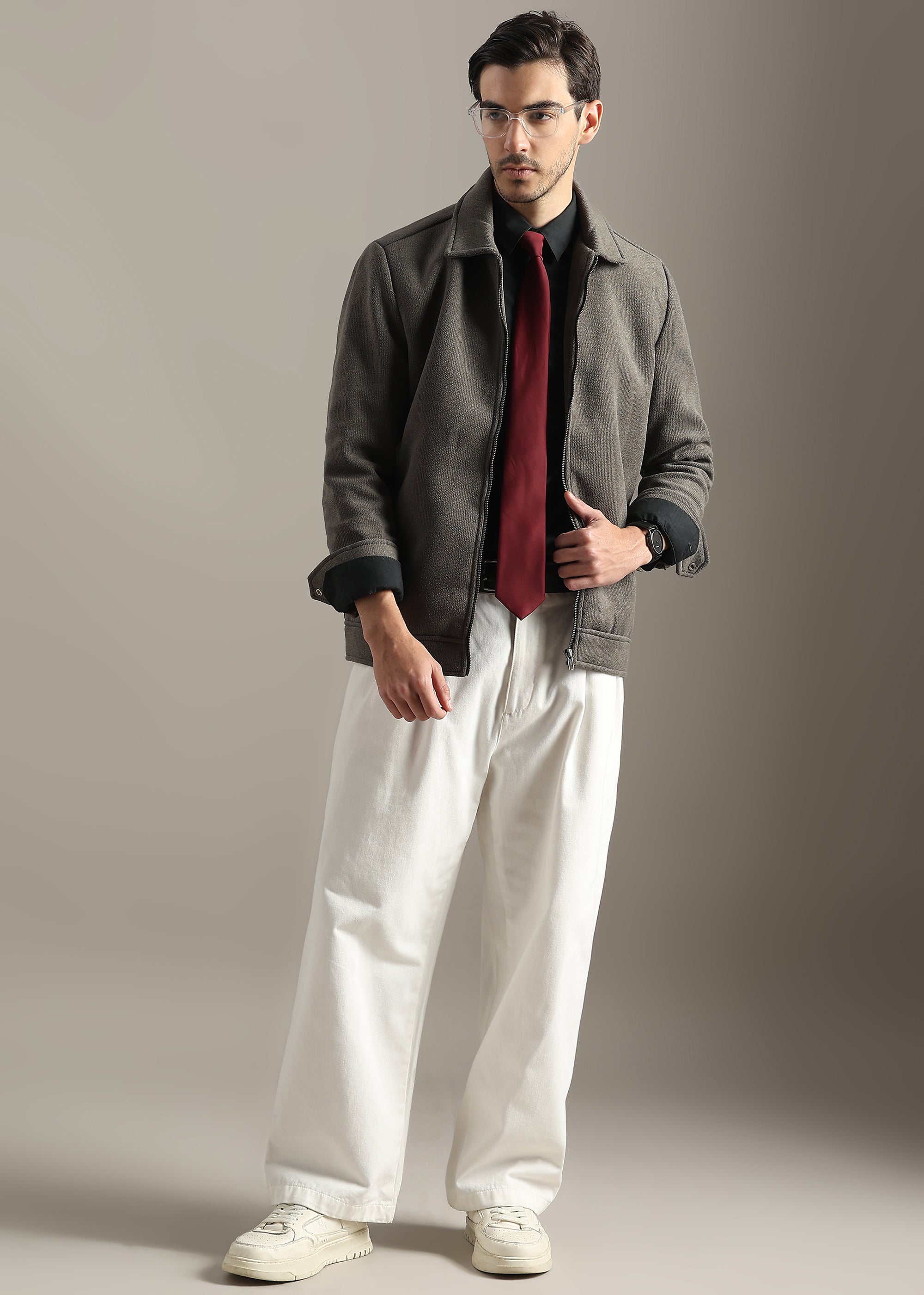 OLIVE STRUCTURED BLOUSON FULL SLEEVE JACKET