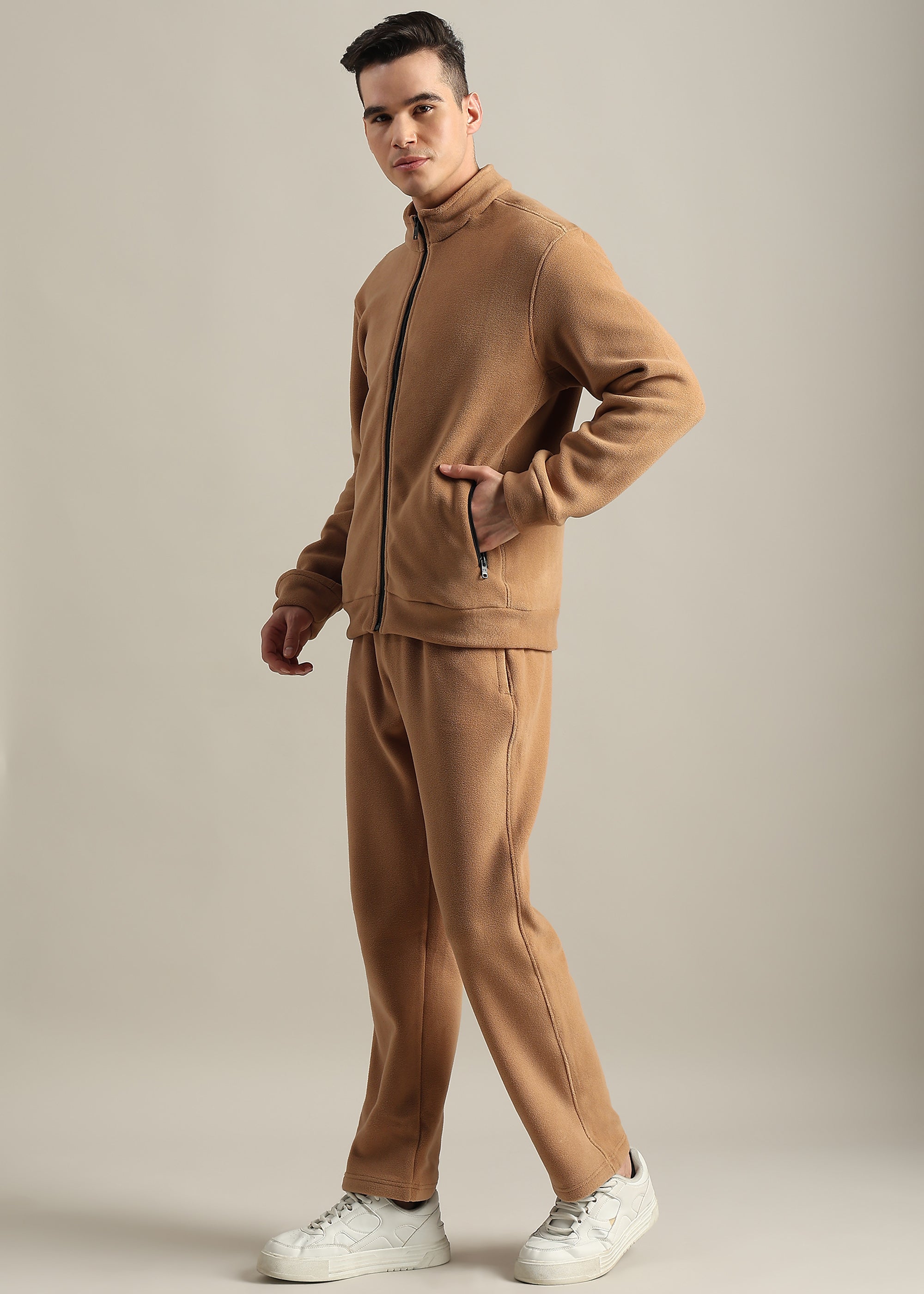 BLACK COTTON BLENDED ZIPPER TRACK-SUIT