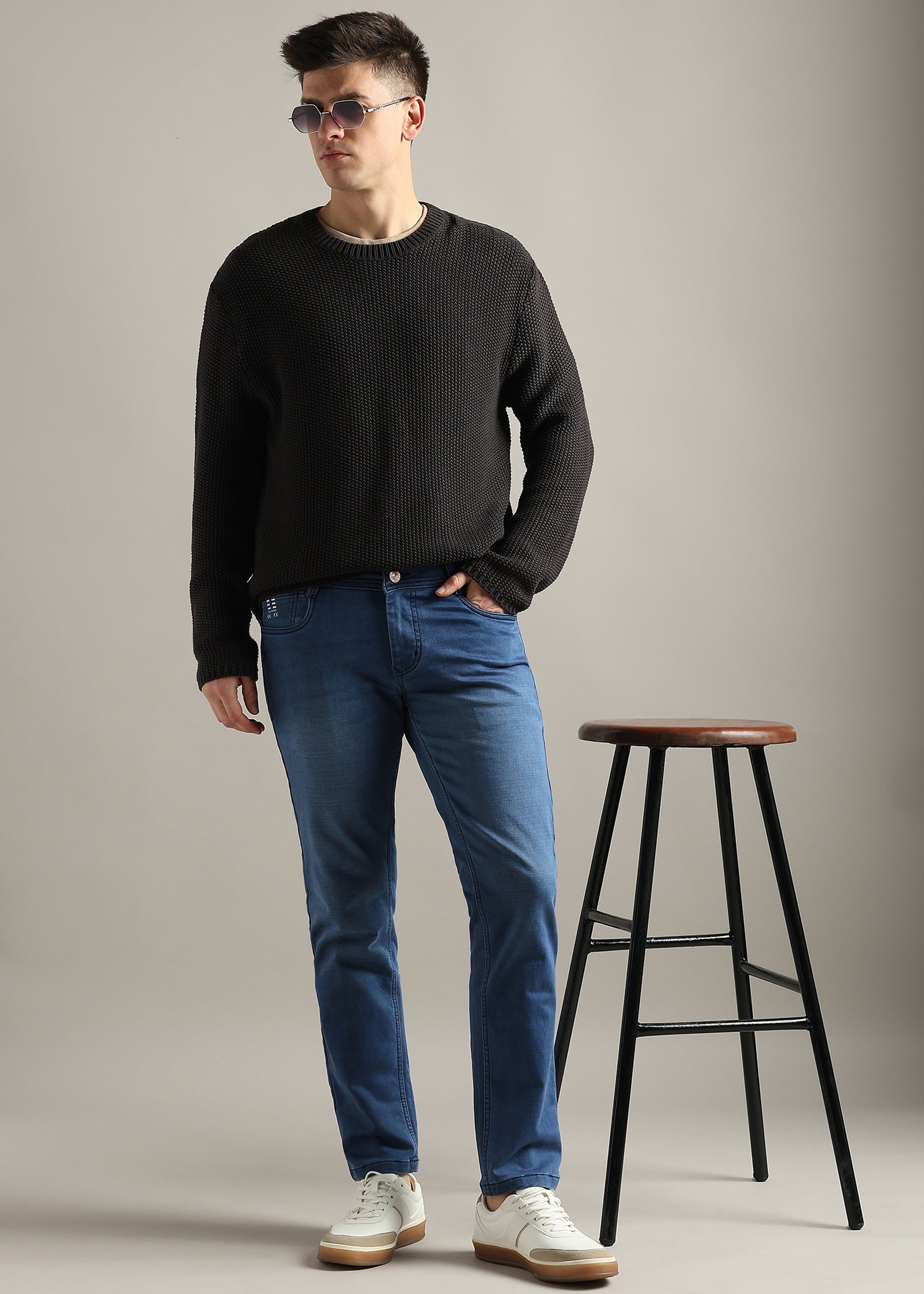 L.Blue Straight Fit Mid Rise Light Fade Jeans