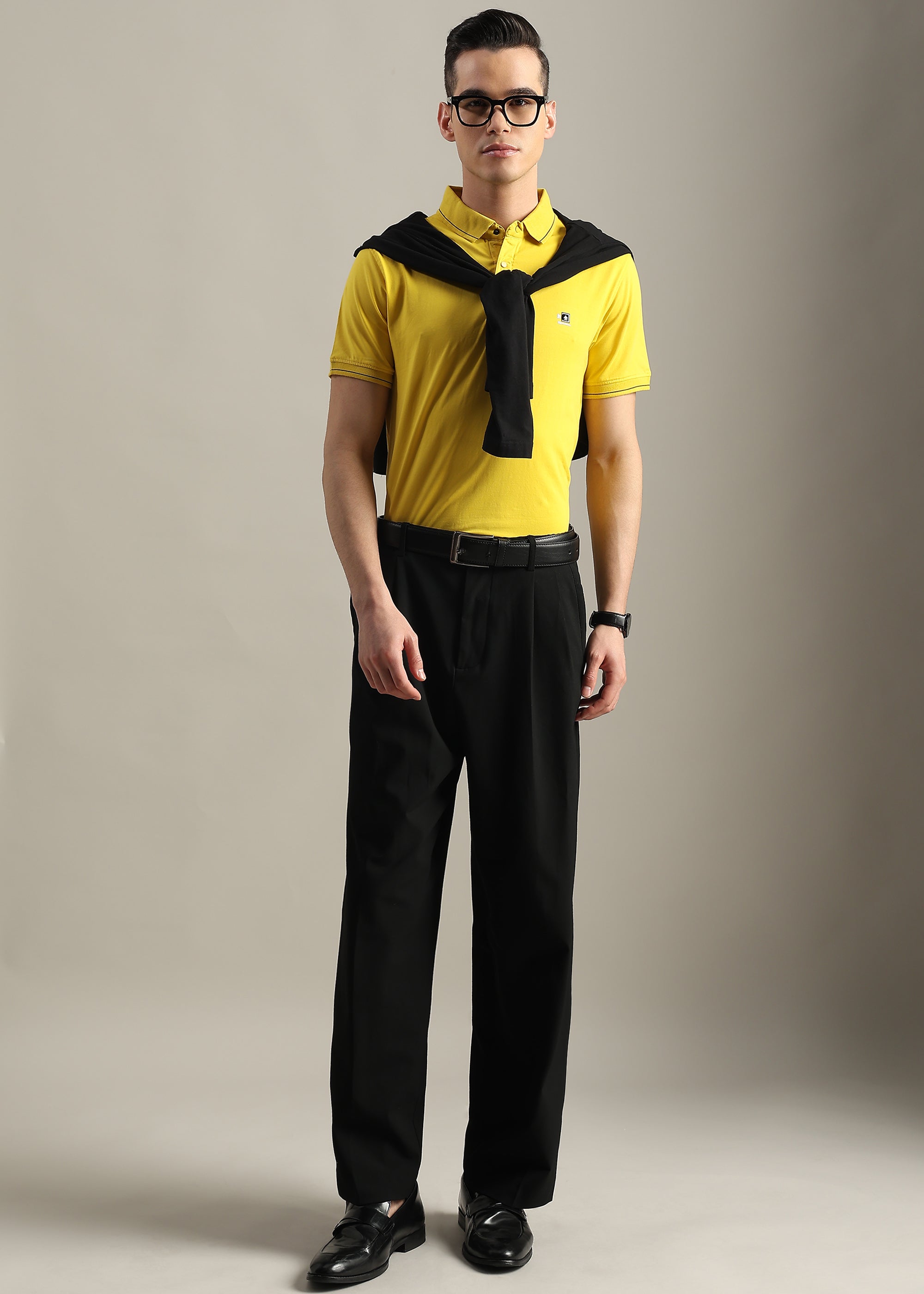 YELLOW SOLID COTTON ELASTANE POLO TEE