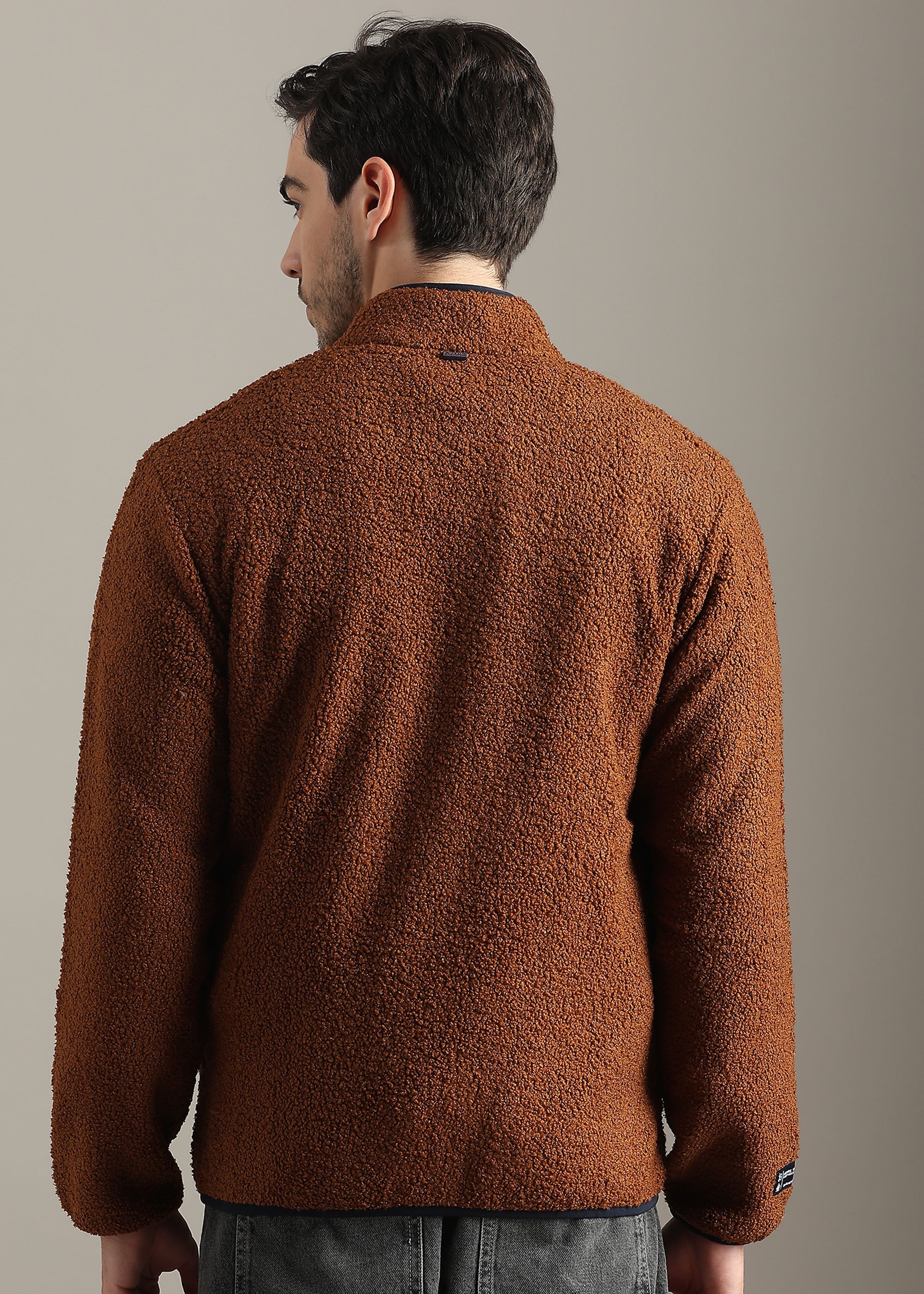 TAN SOLID FAUX FUR SHEARLING ZIPPER