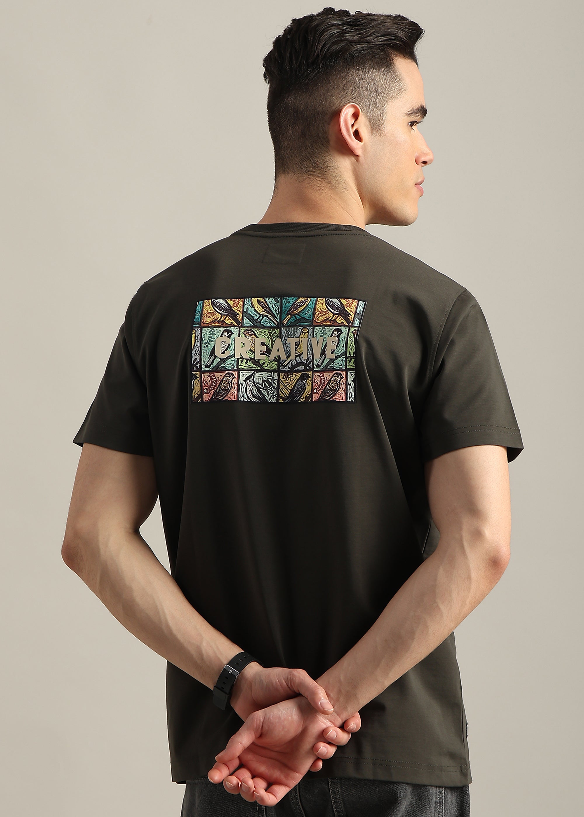 OLIVE COTTON SPANDEX PREMIUM GRAPHIC TEE