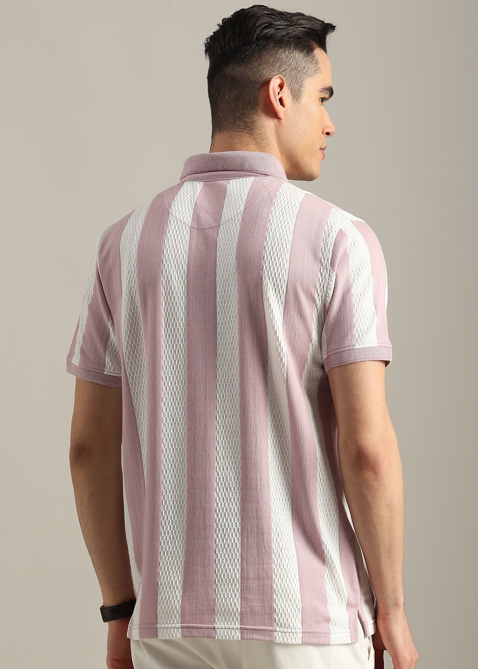 PINK PREMIUM STRUCTURED STRIPED POLO SHIRT