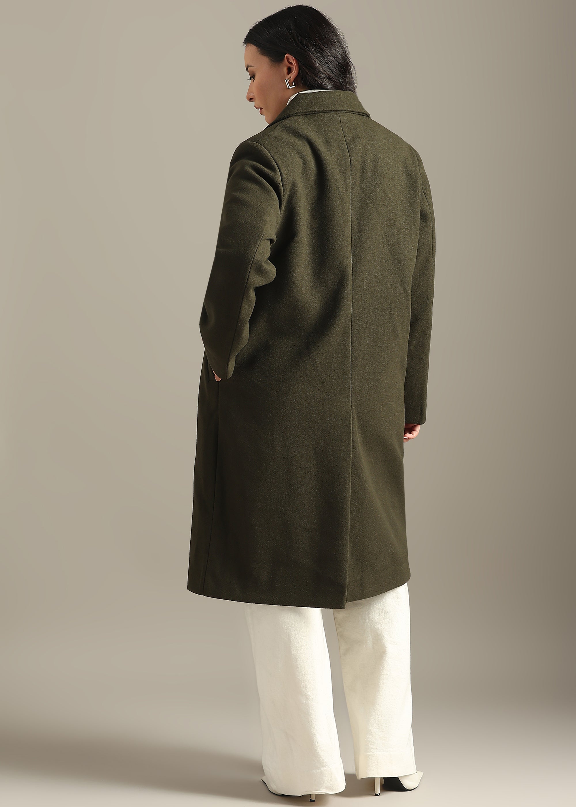 OLIVE PREMIUM TWEED ELASTANE OVER COAT