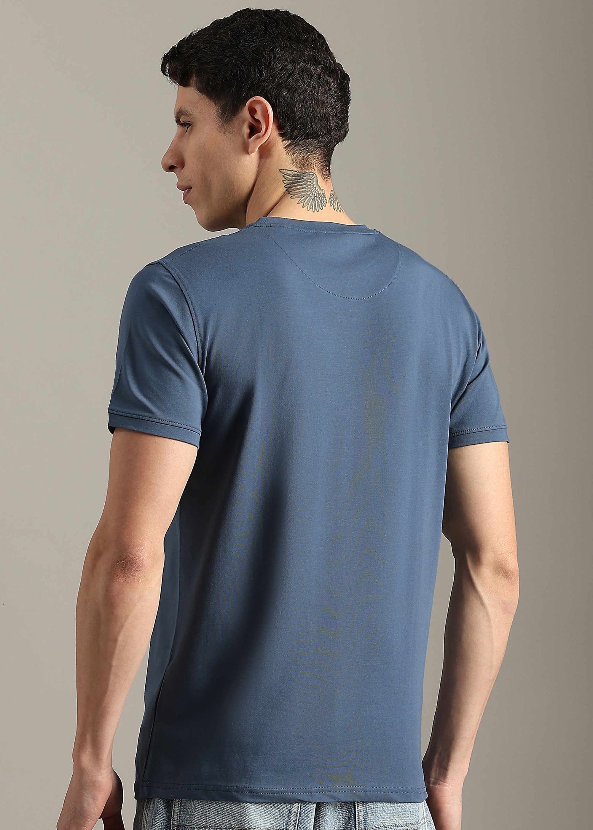 BLUE COTTON ELASTANE GRAPHIC T-SHIRT