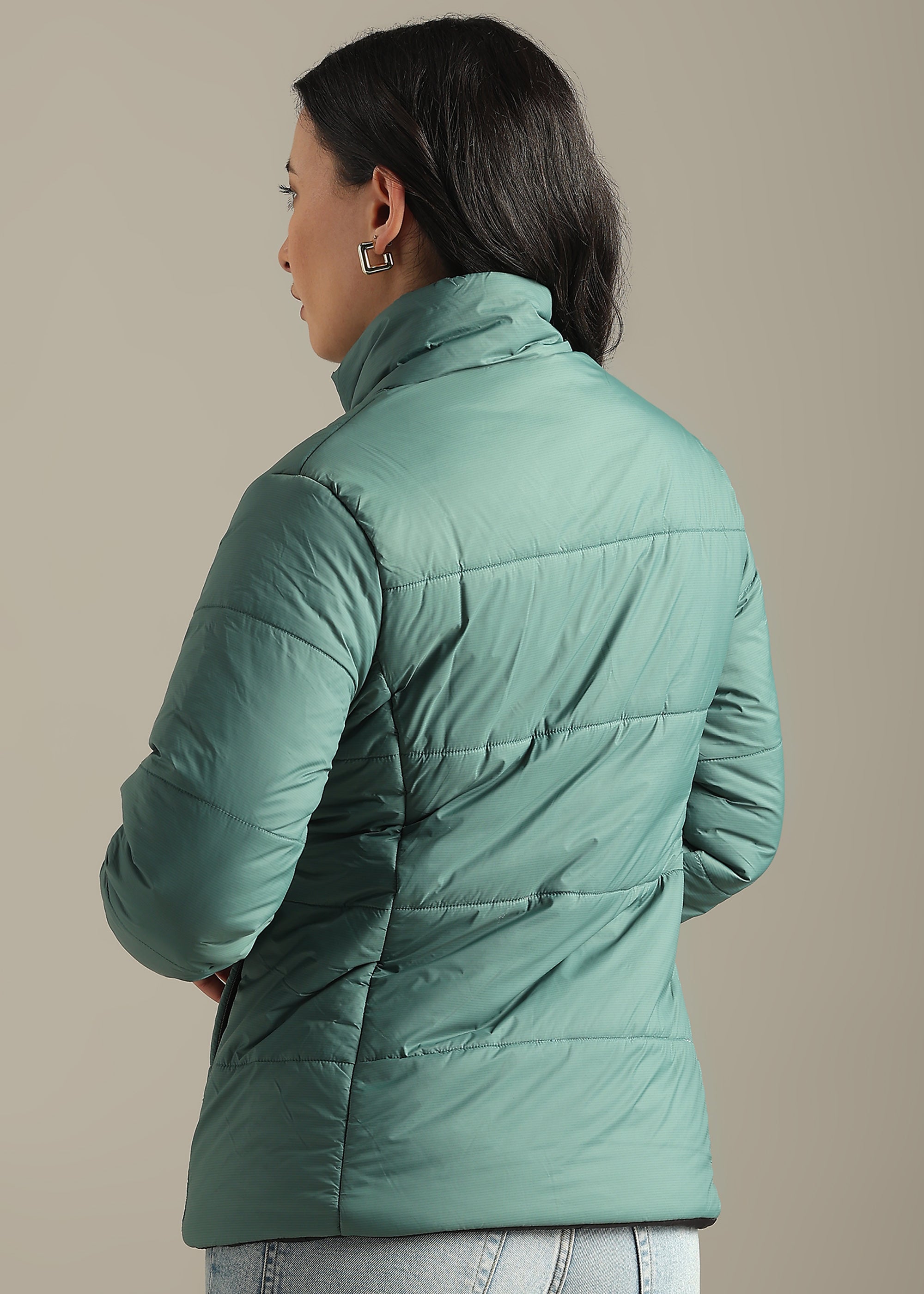 GREEN NYLON REVERSIBLE FULL SLEEVE JACKET
