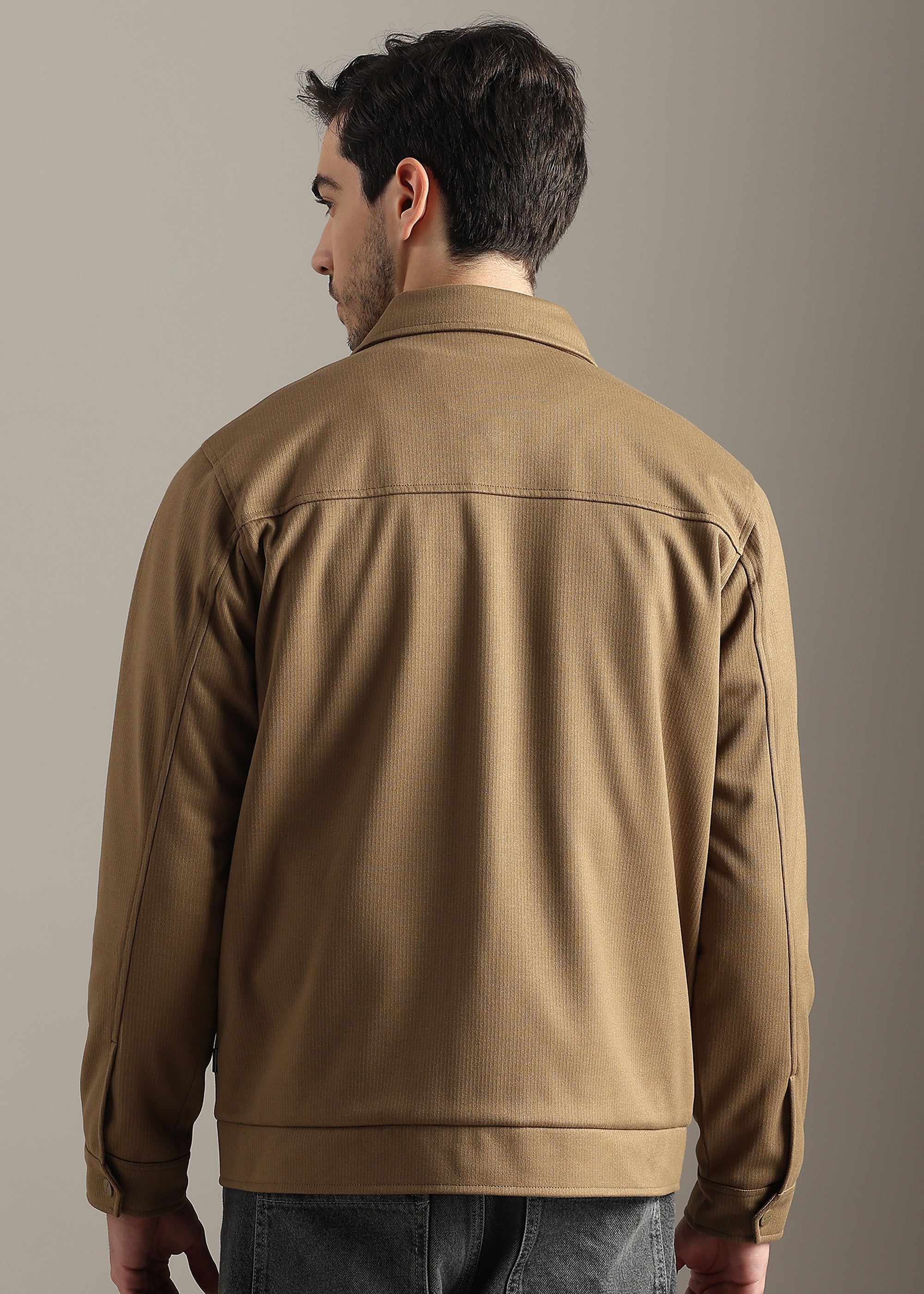 CAMEL STRUCTURED BLOUSON FULL SLEEVE JACKET