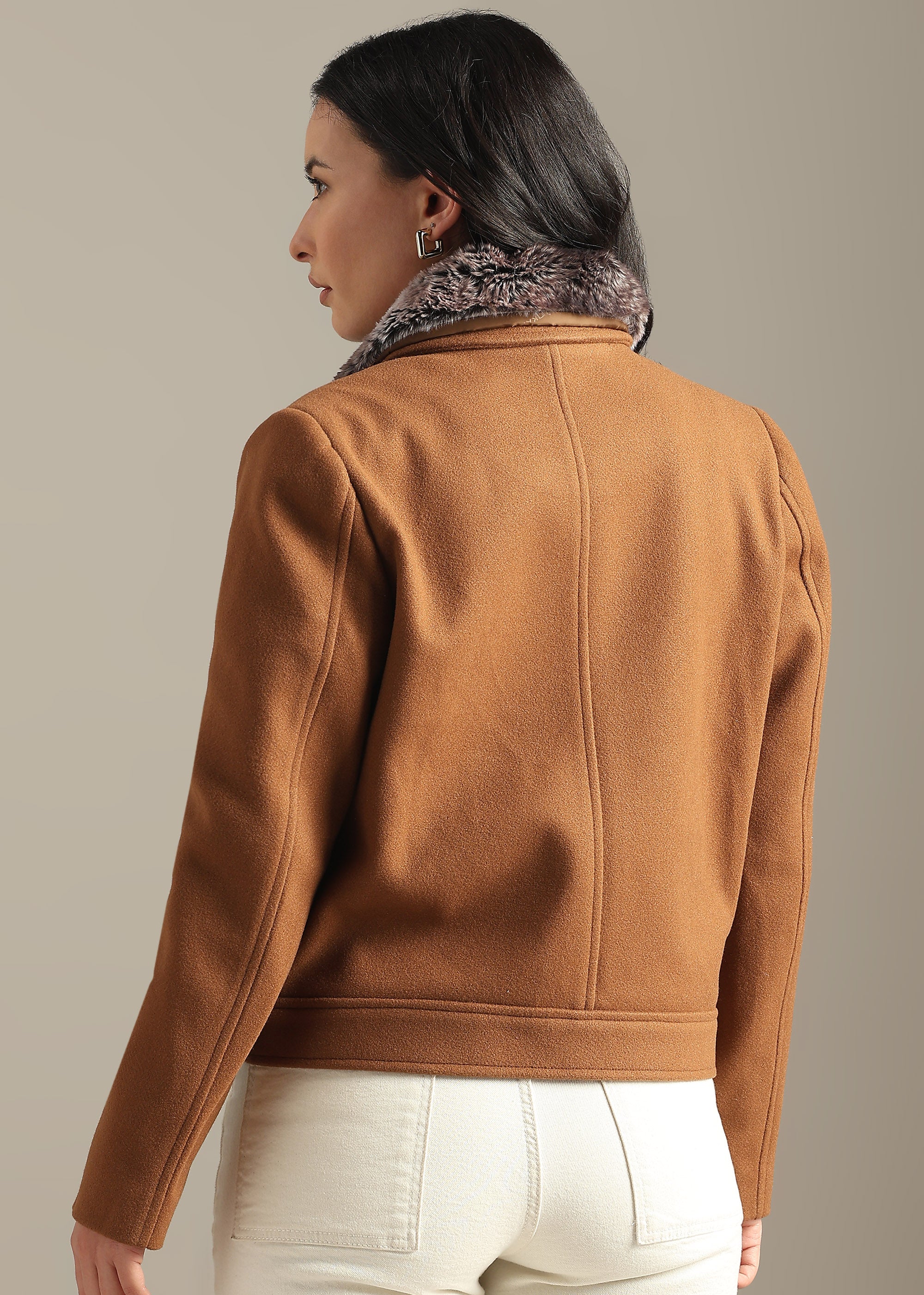 TAN DETACHABLE FUR BLOUSON COAT