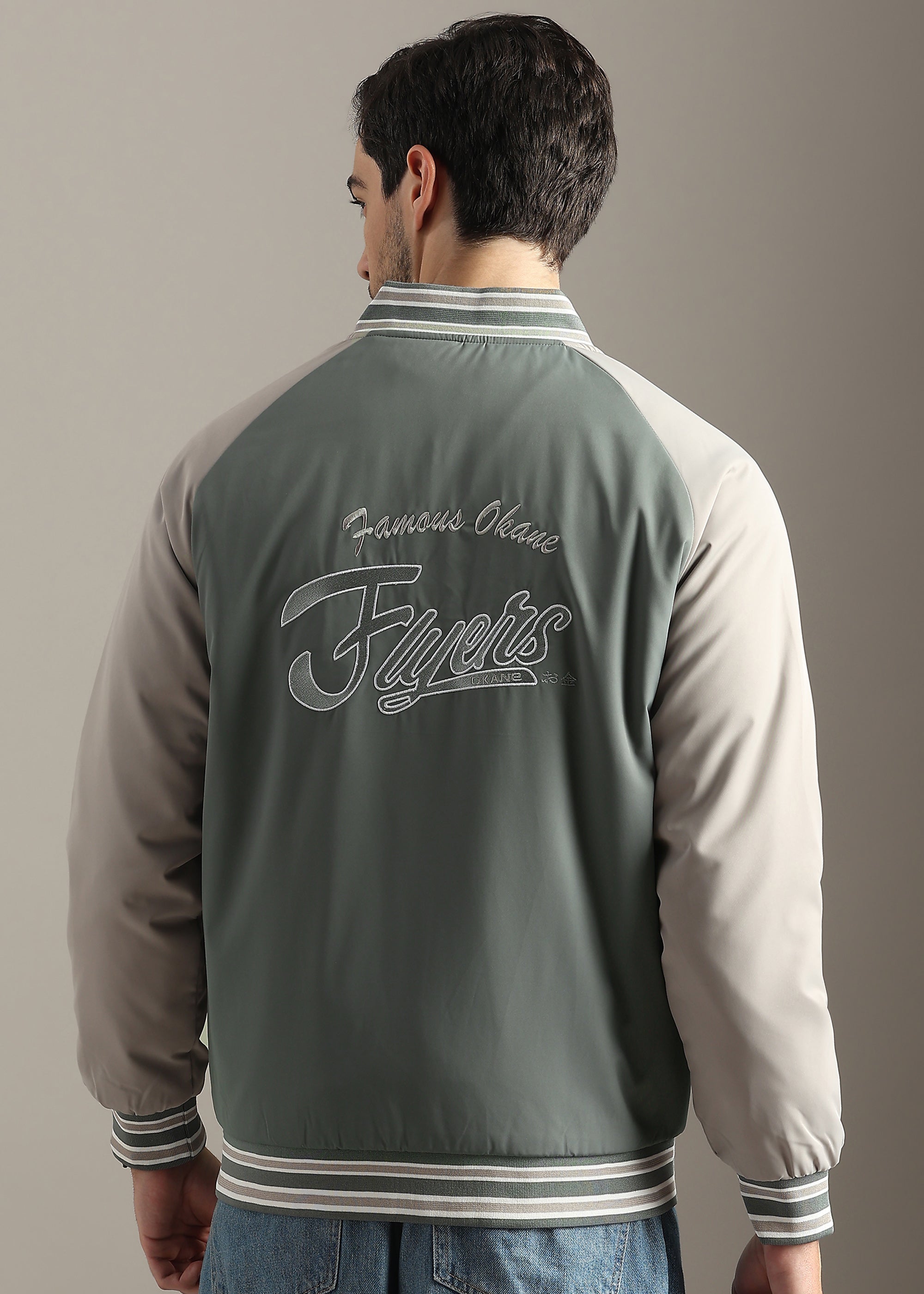 OLIVE COLOUR BLOCK REVERSIBLE FULL SLEEVE JACKET