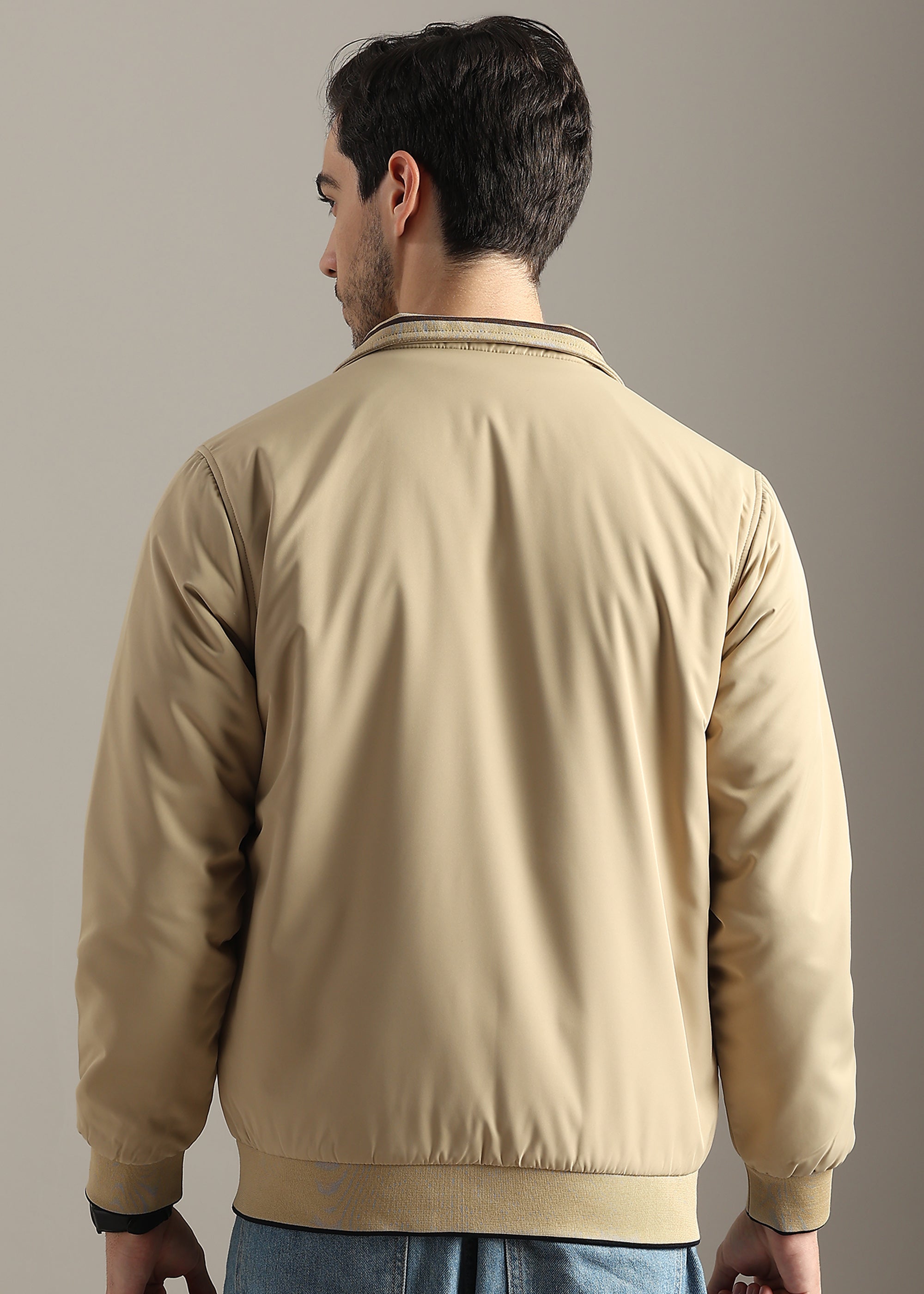 FAWN SOLID PREMIUM HARRINGTON NYLON FULL SLEEVE JACKET