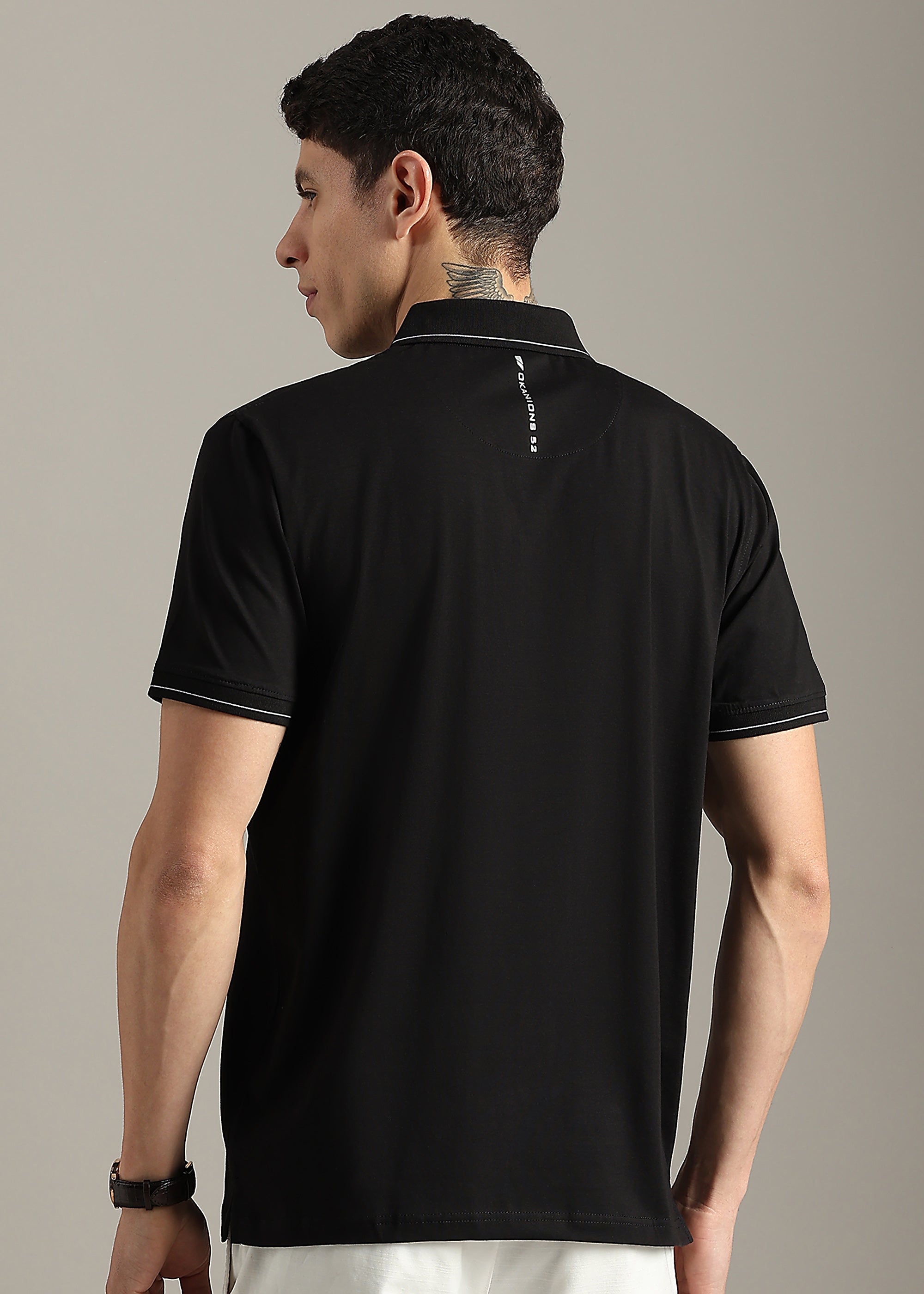 BLACK SOLID COTTON ELASTANE POLO TEE