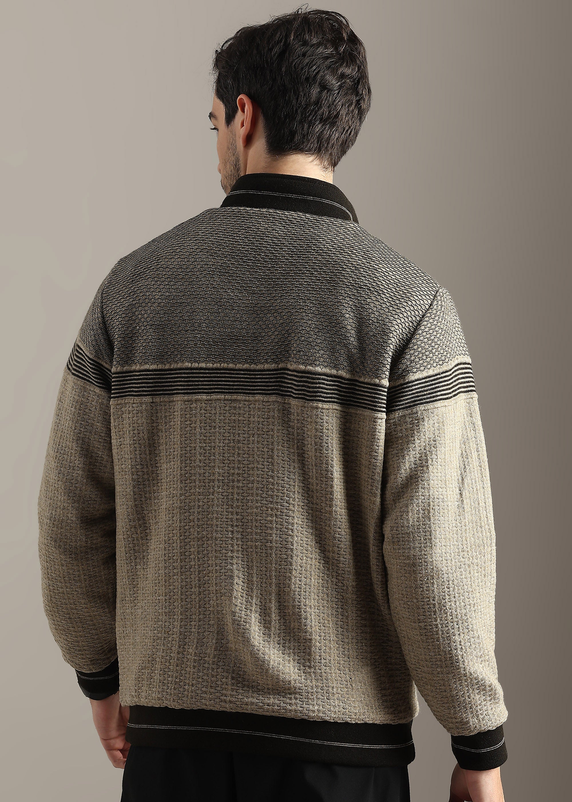 BROWN REVERSIBLE FULL SLEEVE JACKET WITH ENGINEERED SWEATER