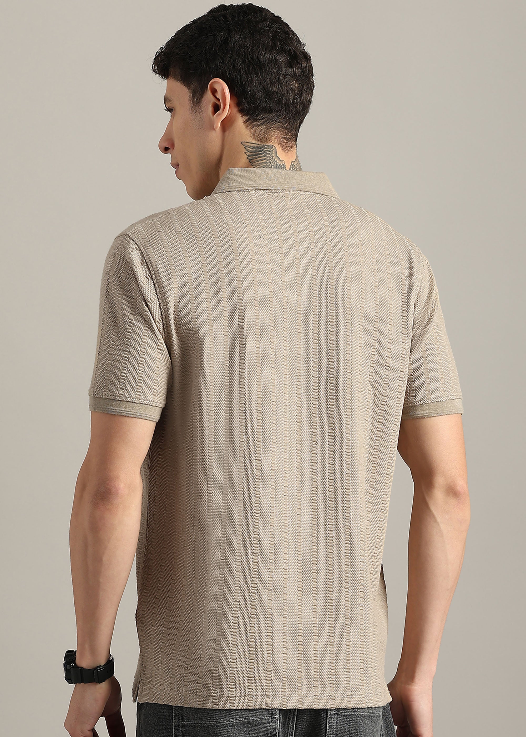 BEIGE PREMIUM COTTON ELASTANE POLO SHIRT