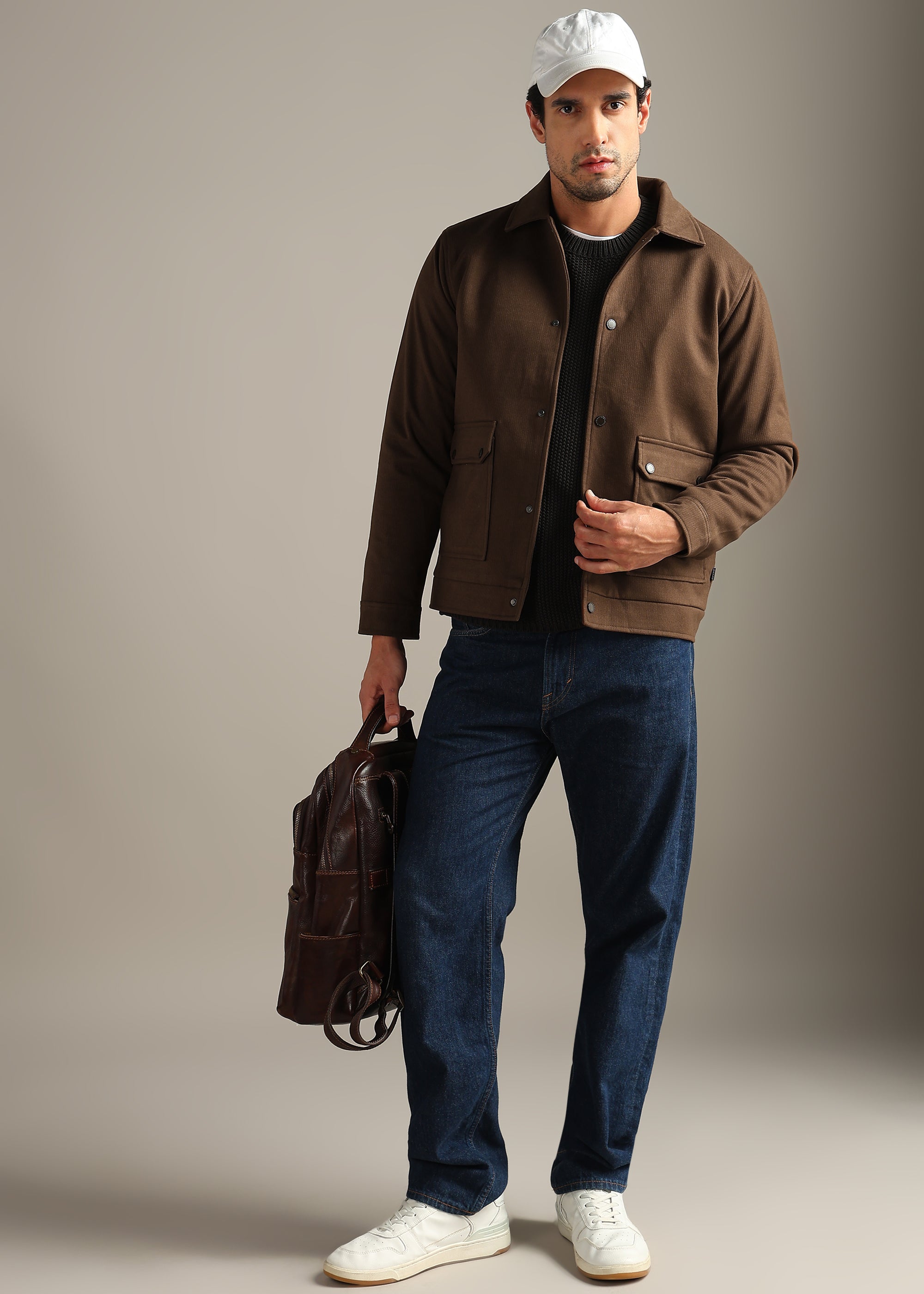 BROWN STRUCTURED BLOUSON FULL SLEEVE JACKET