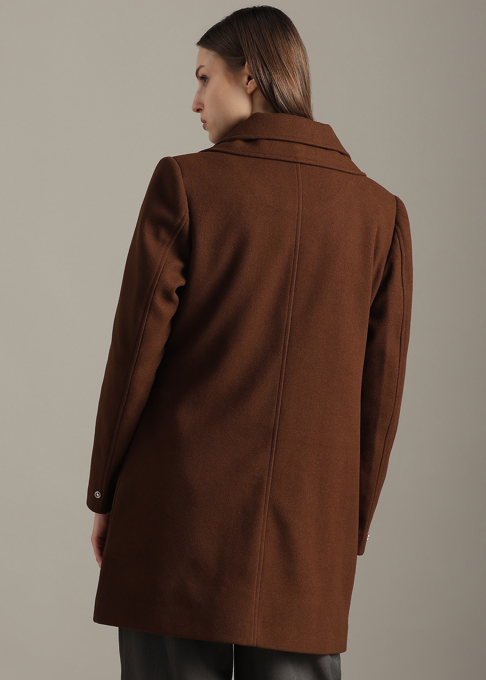COFFEE SOLID FORMAL DOUBLE BREASTED OVER COAT