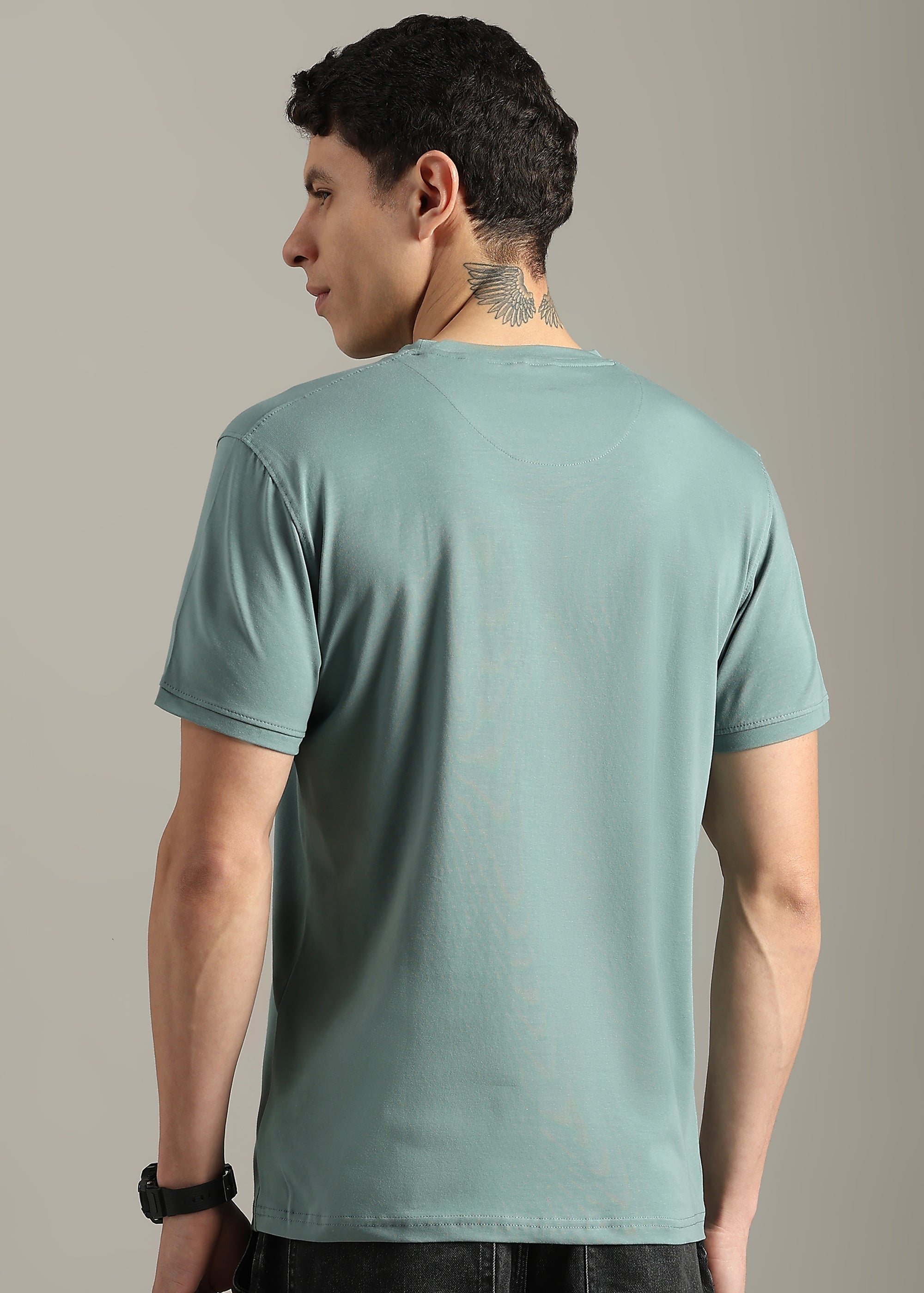 GREEN COTTON ELASTANE GRAPHIC T-SHIRT
