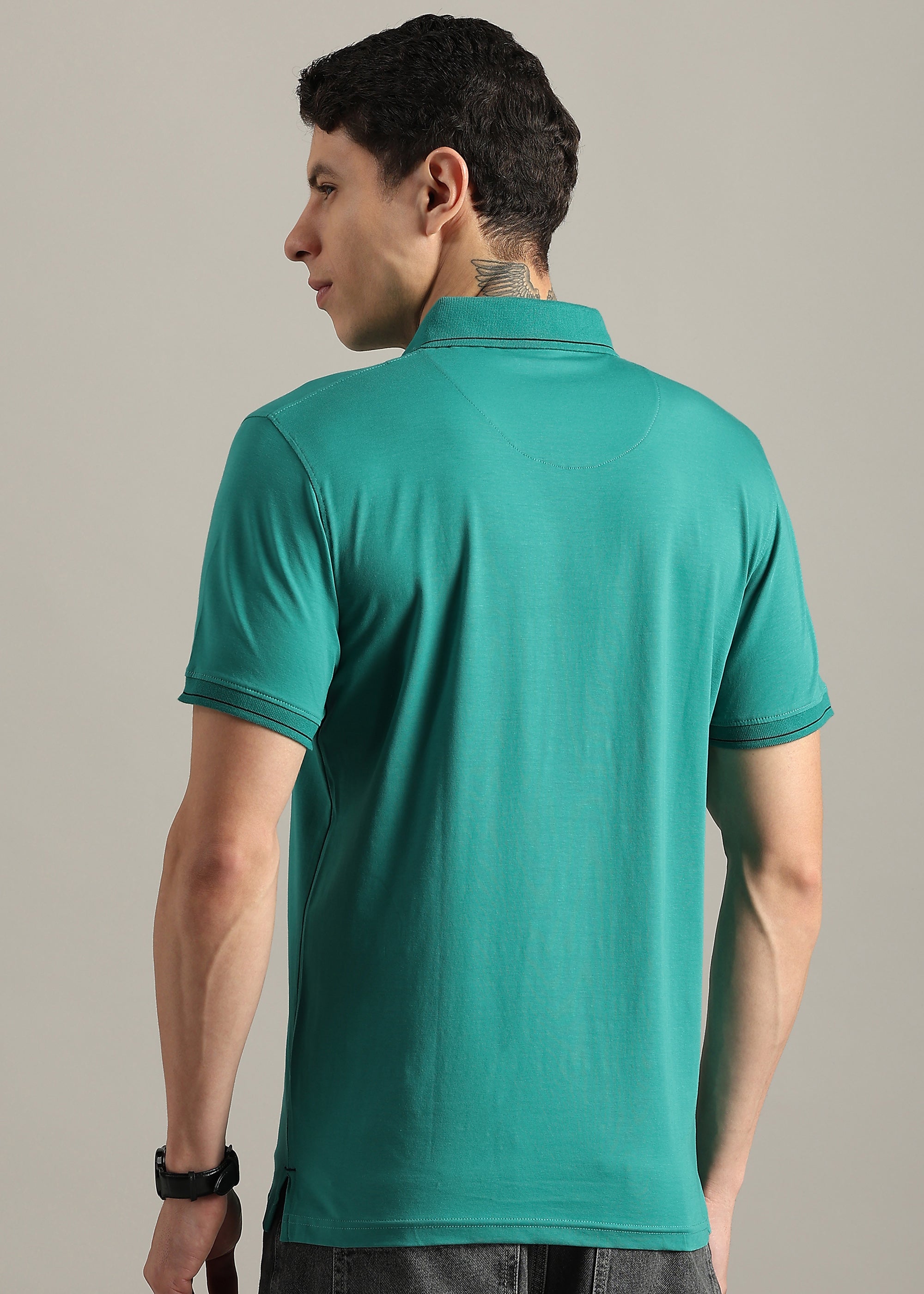 NEW GREEN SOLID COTTON ELASTANE POLO TEE
