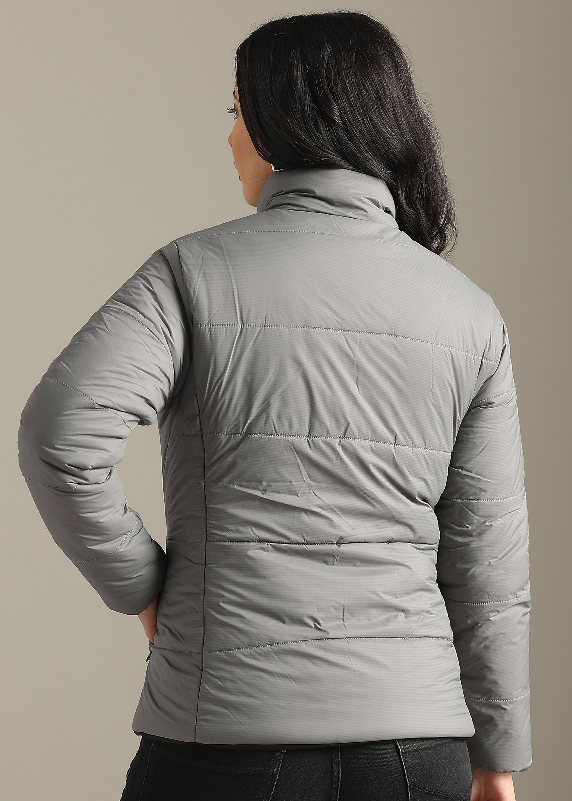 GREY NYLON REVERSIBLE FULL SLEEVE JACKET