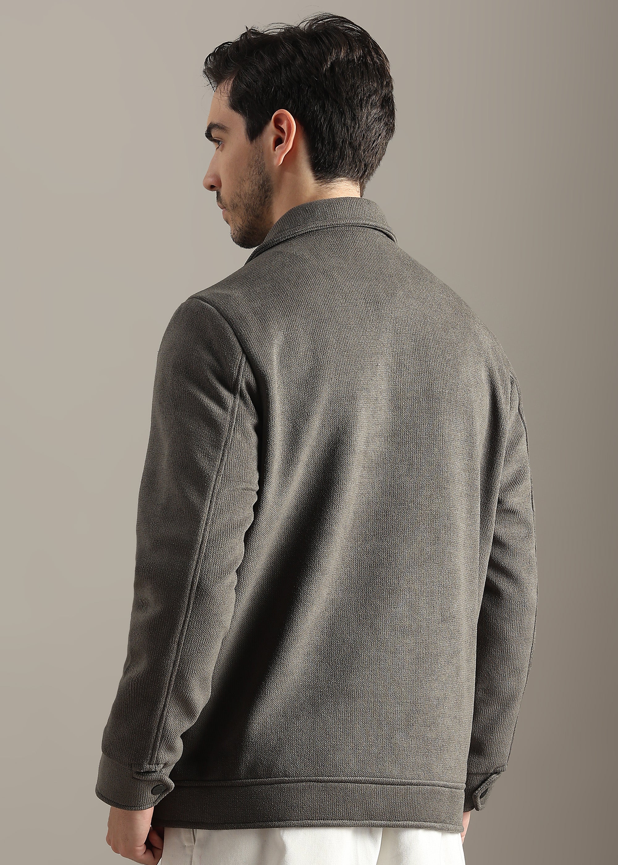 OLIVE STRUCTURED BLOUSON FULL SLEEVE JACKET