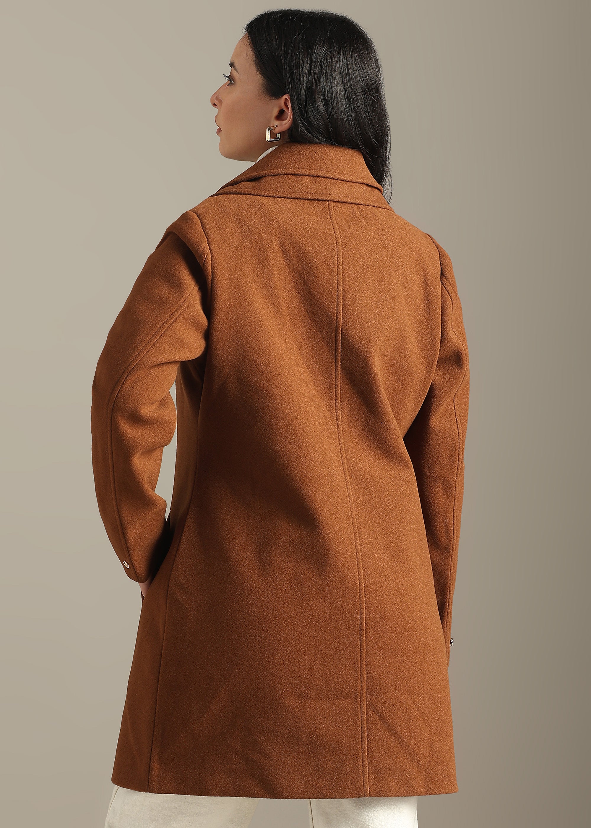 TAN SOLID FORMAL DOUBLE BREASTED OVER COAT