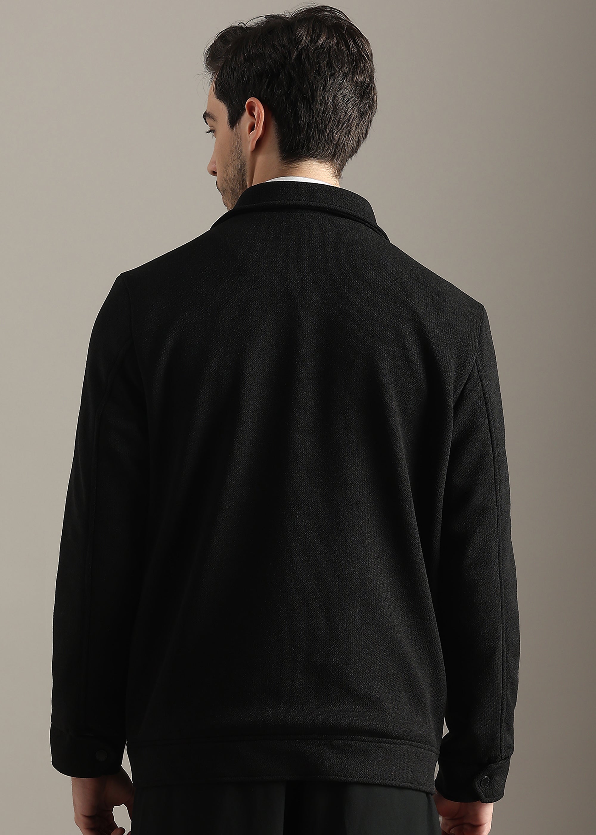 BLACK STRUCTURED BLOUSON FULL SLEEVE JACKET
