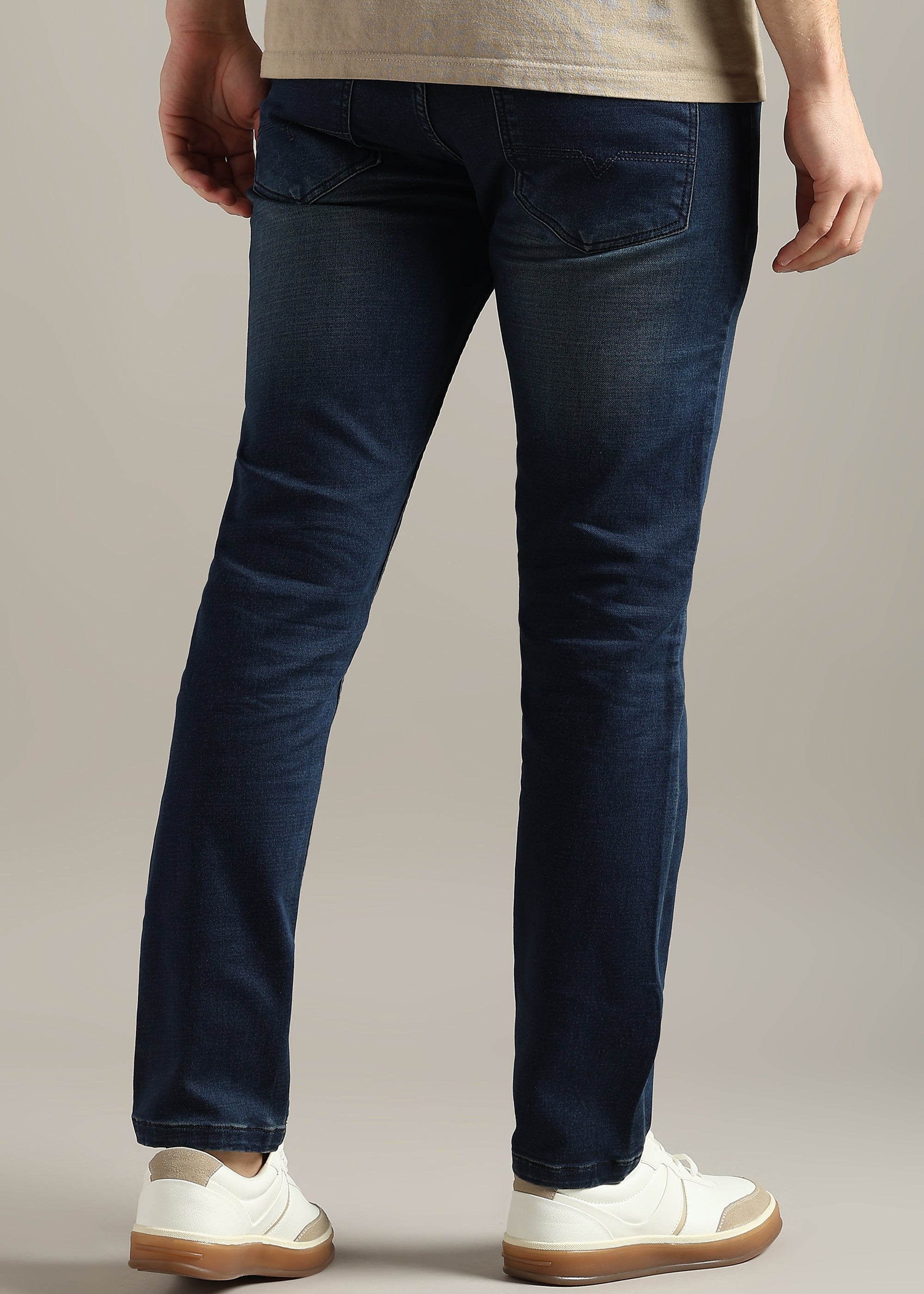 Navy Straight Fit Mid Rise Light Fade Jeans