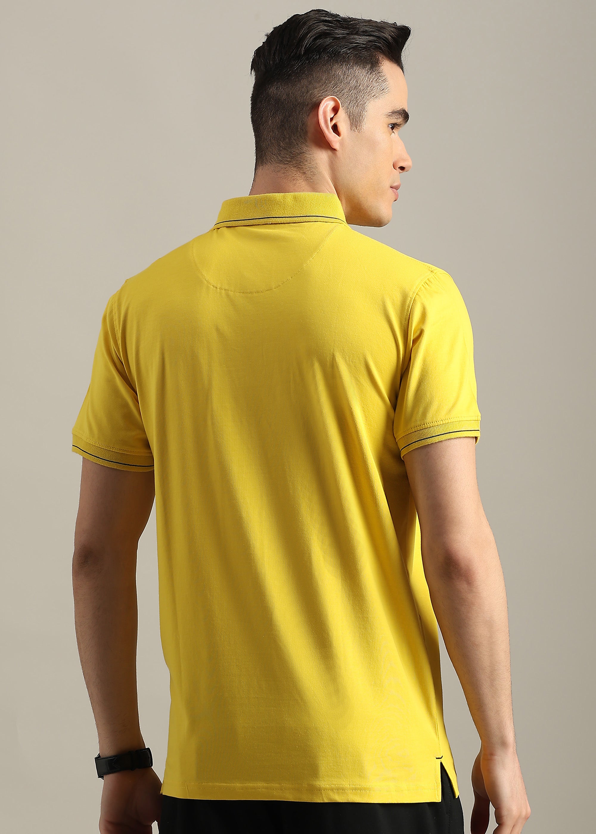 YELLOW SOLID COTTON ELASTANE POLO TEE