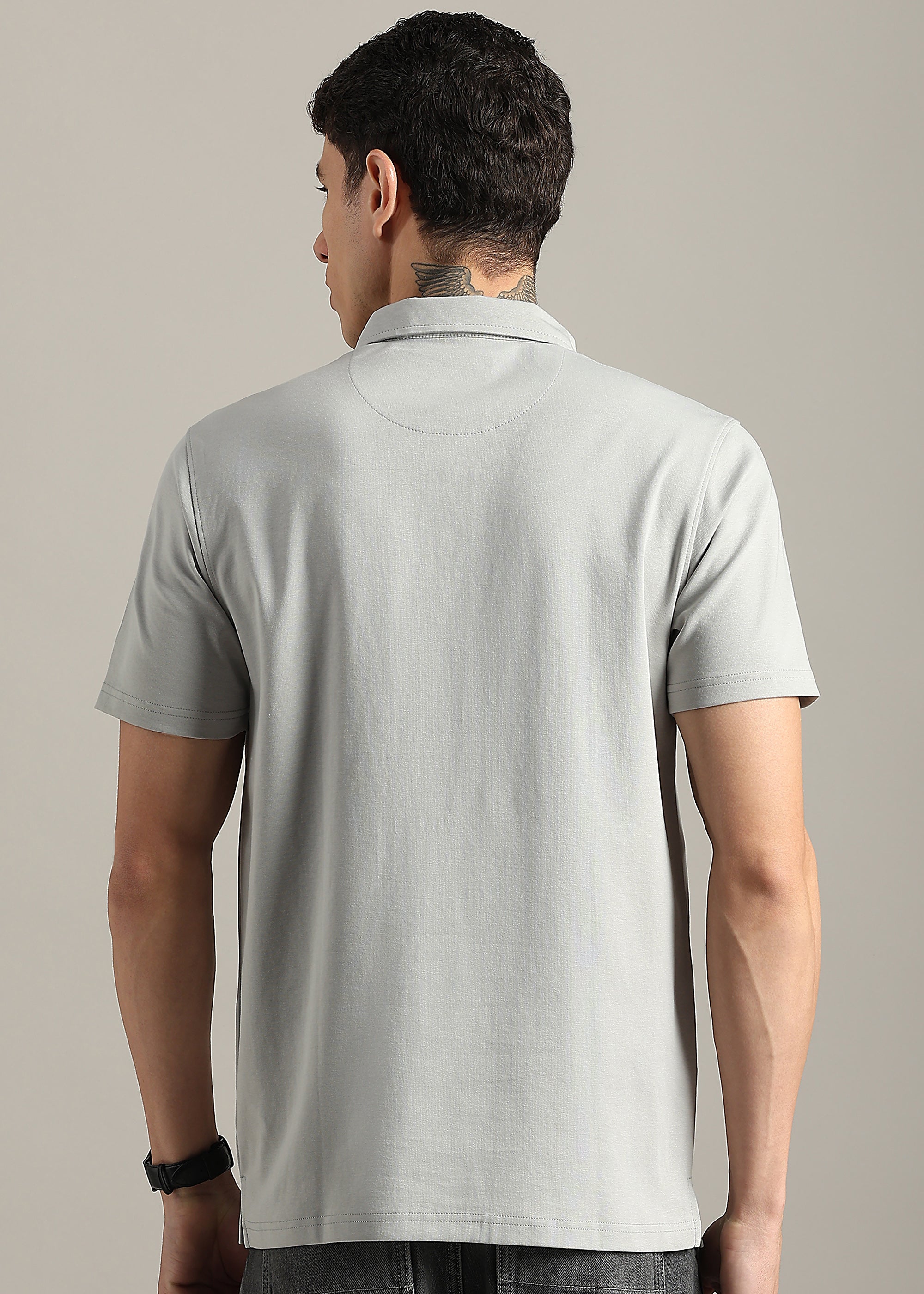 LIGHT .GREY SOLID COTTON ELASTANE POLO TEE