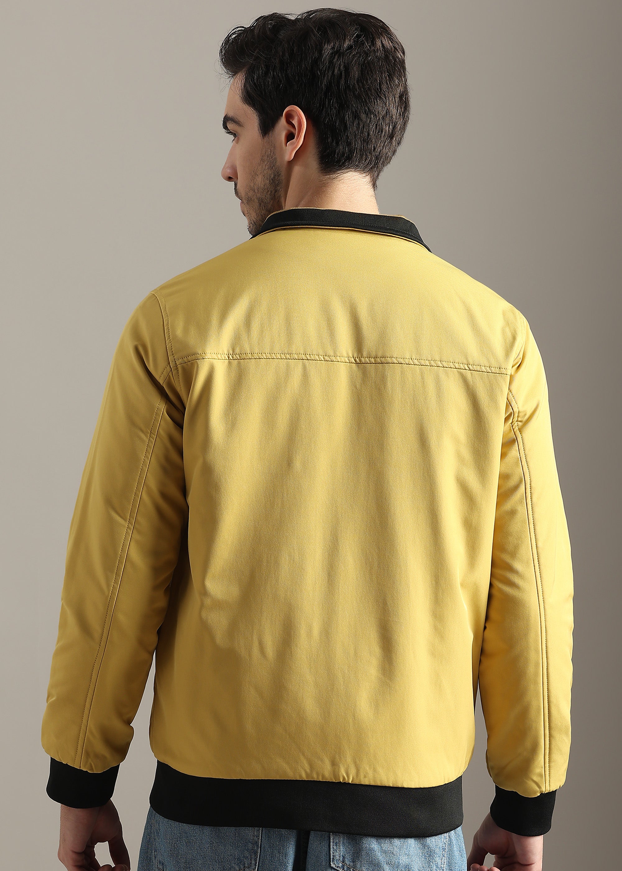 MUSTARD SOLID REVERSIBLE FAUX COTTON FULL SLEEVE JACKET