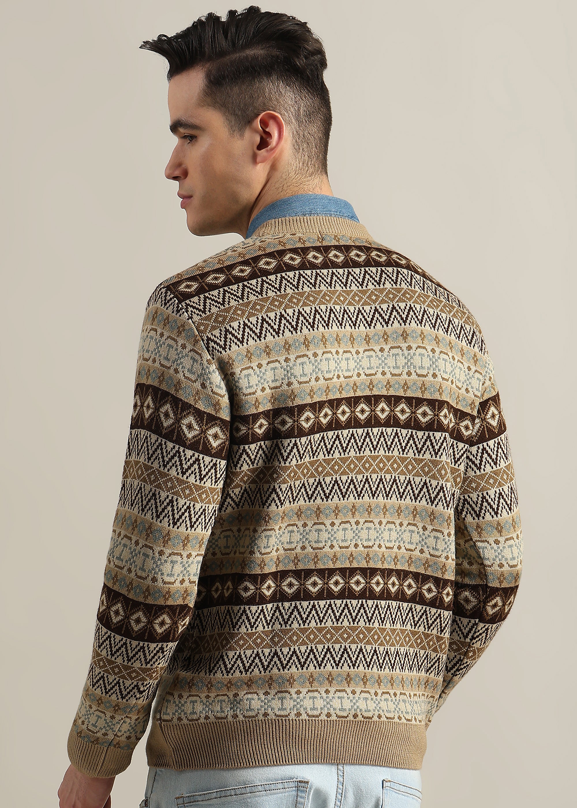 CAMEL STRUCTURED CREW NECK SWEATER