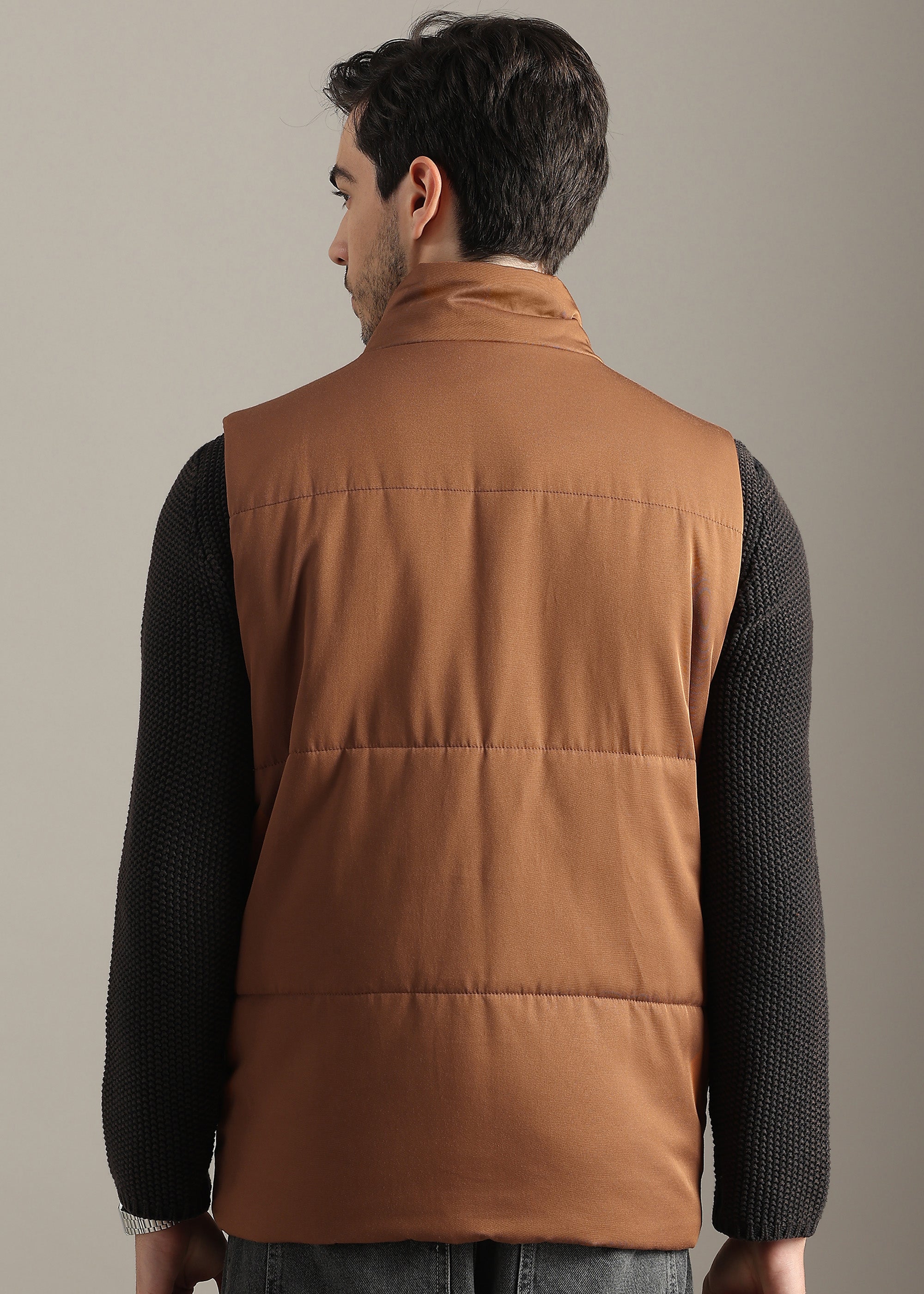 RUST SOLID FAUX COTTON CARGO GILET