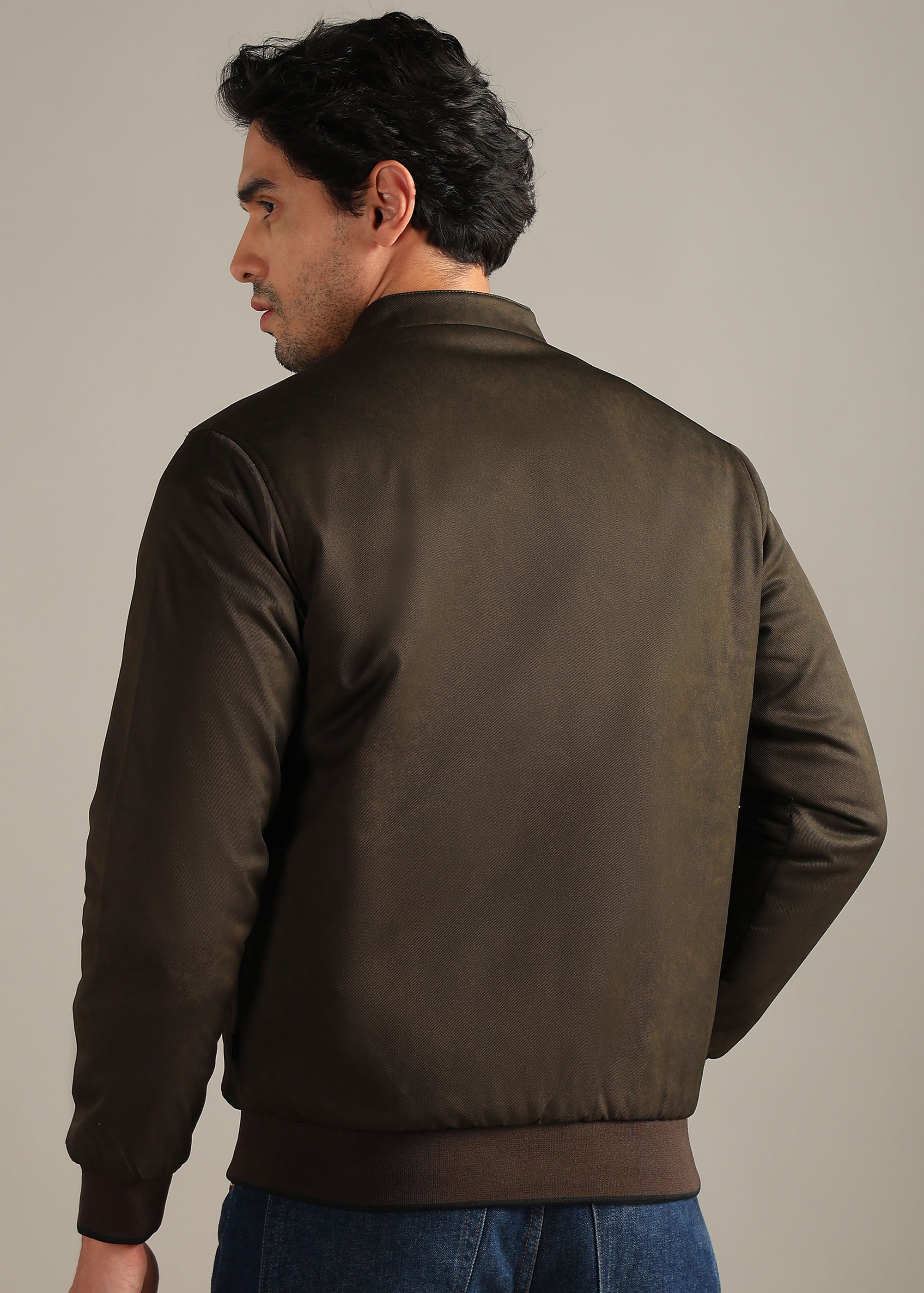 BROWN SOLID REVERSIBLE TEXTURED FULL SLEEVE JACKET