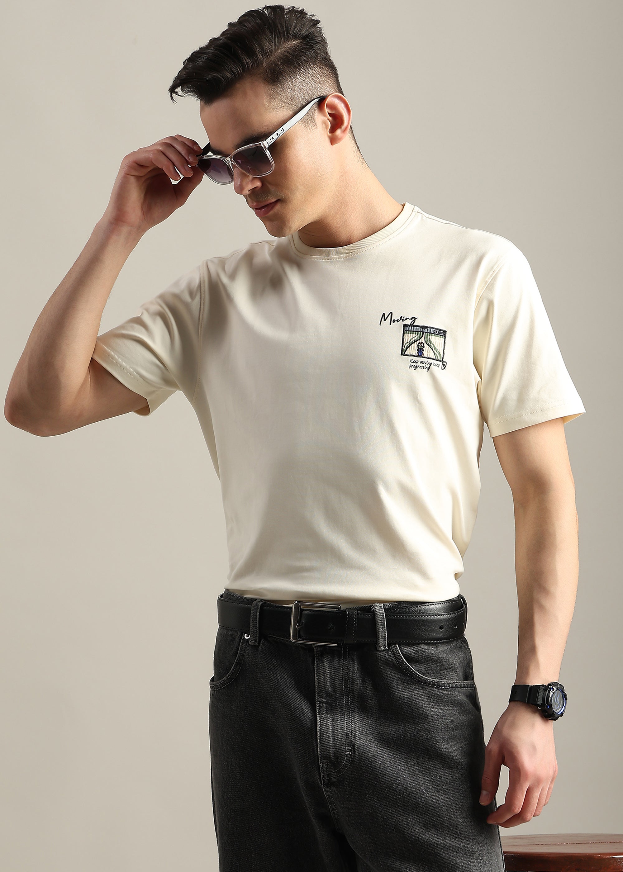 OFF WHITE COTTON SPANDEX PREMIUM GRAPHIC SHIRT