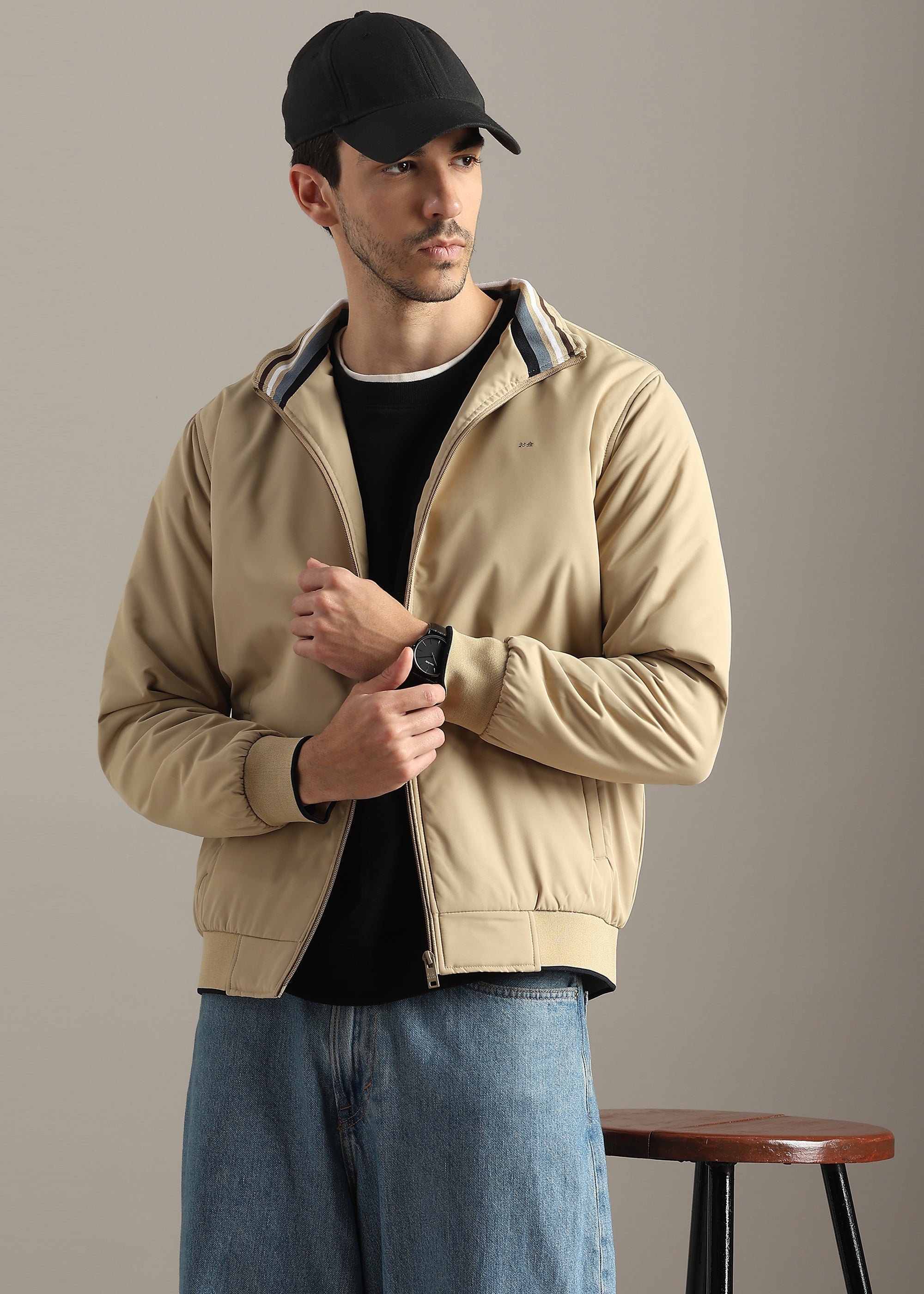 FAWN SOLID PREMIUM HARRINGTON NYLON FULL SLEEVE JACKET