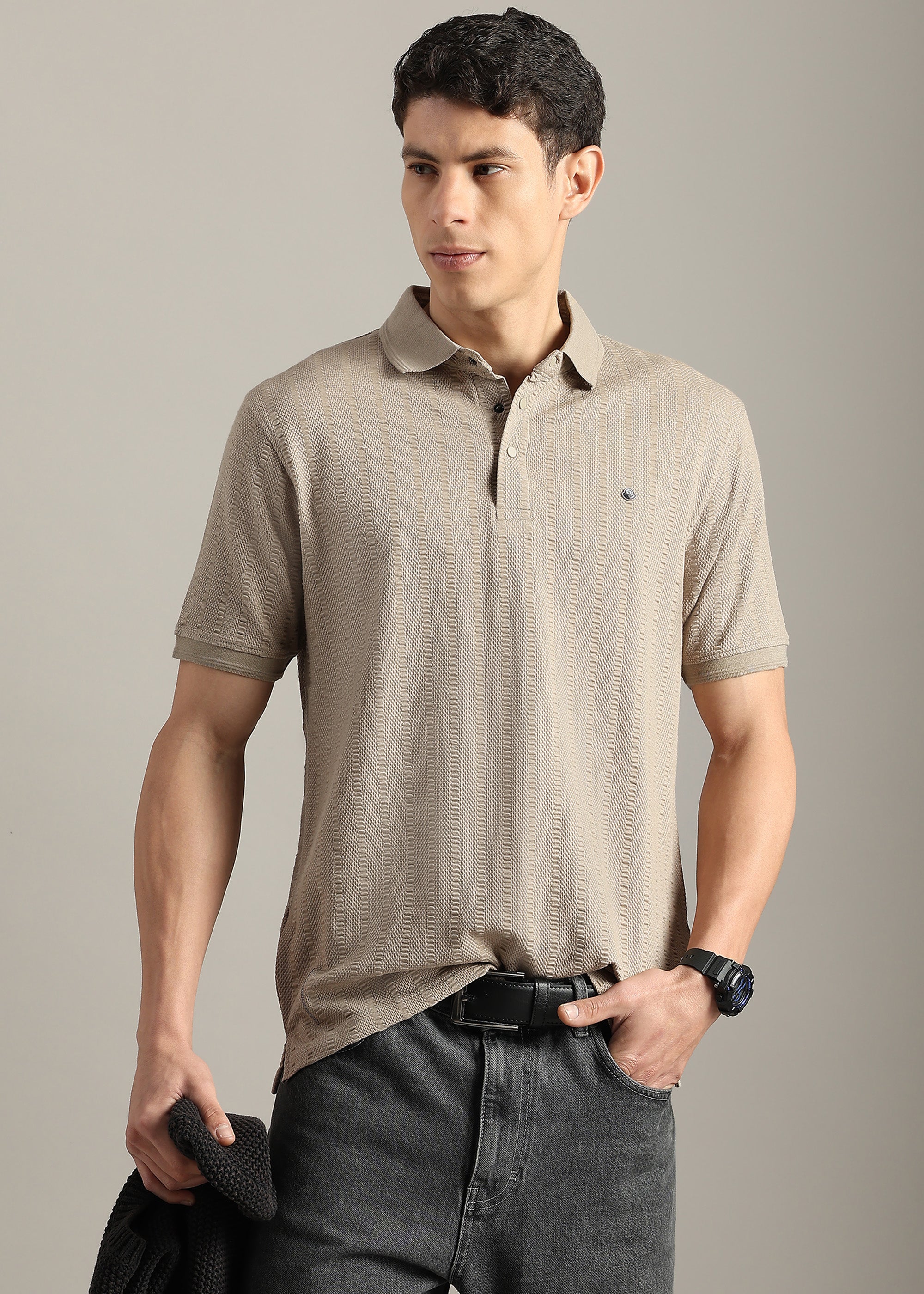 BEIGE PREMIUM COTTON ELASTANE POLO SHIRT
