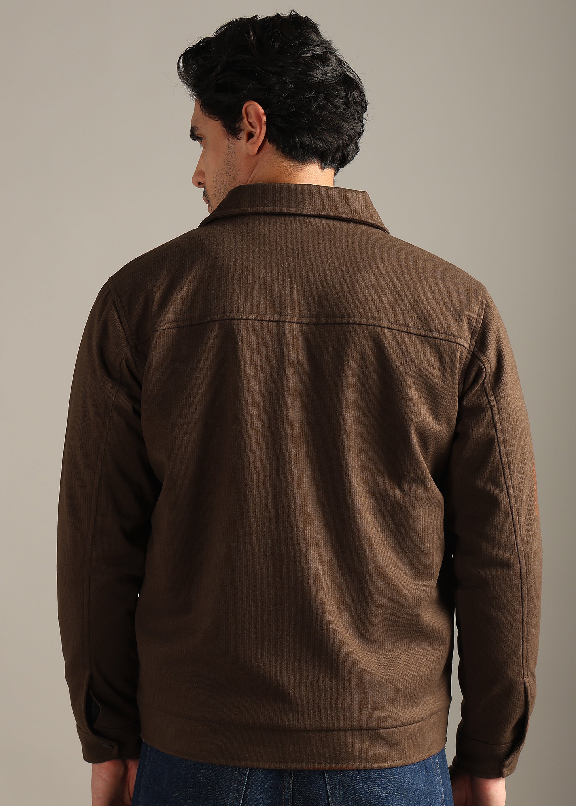 BROWN STRUCTURED BLOUSON FULL SLEEVE JACKET