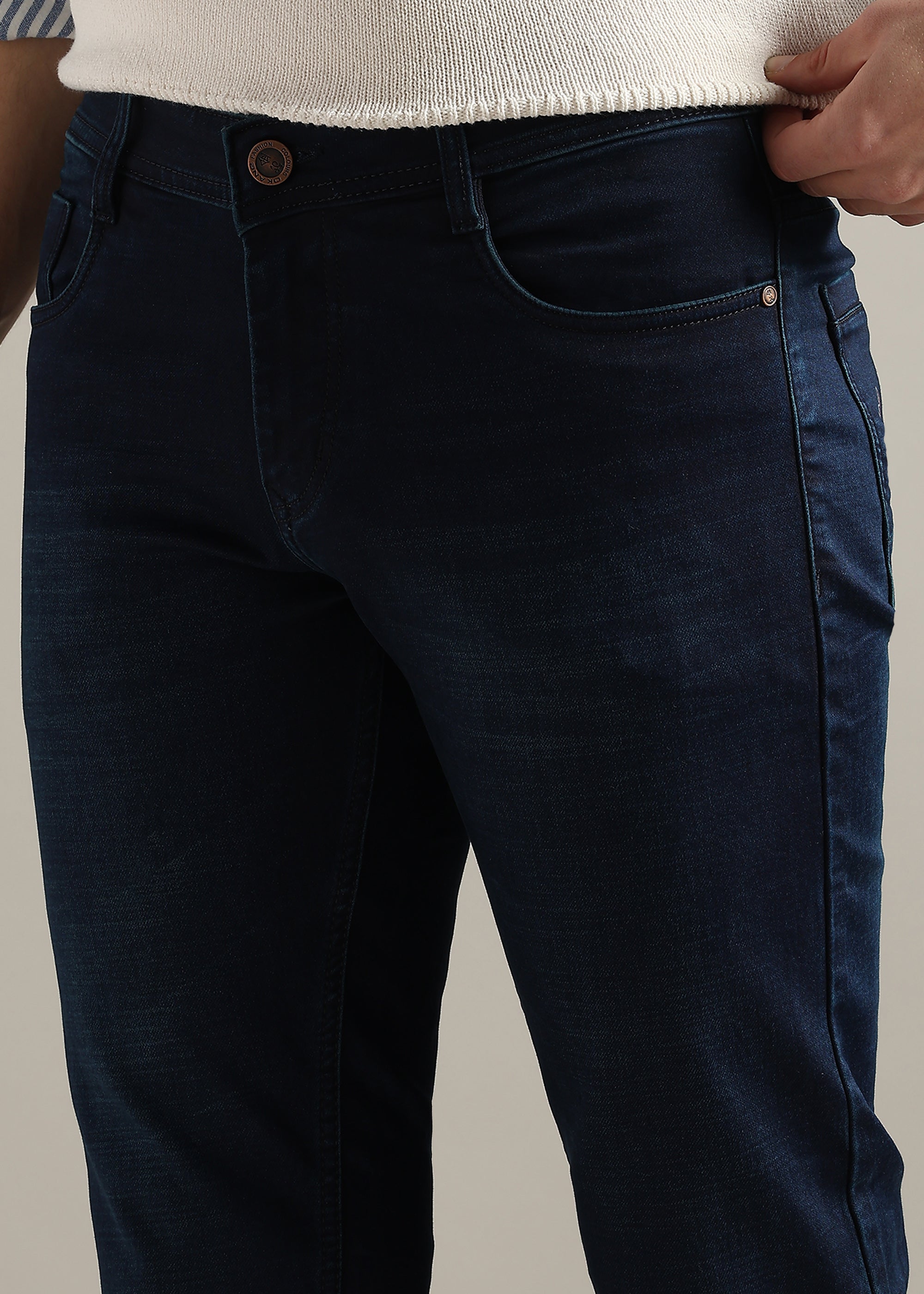 Blue Straight Fit Mid Rise Jeans