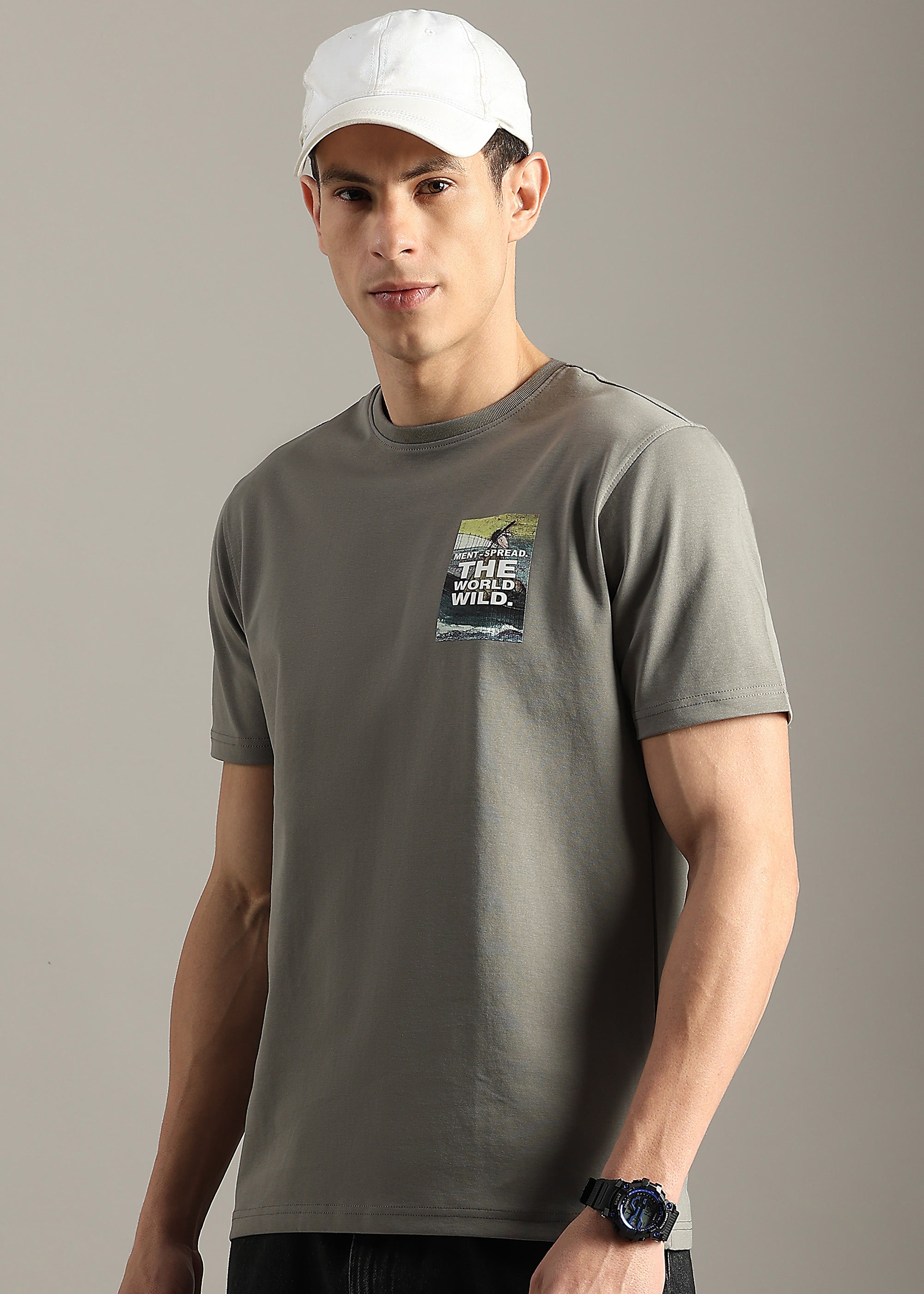 GREY COTTON SPANDEX PREMIUM GRAPHIC TEE