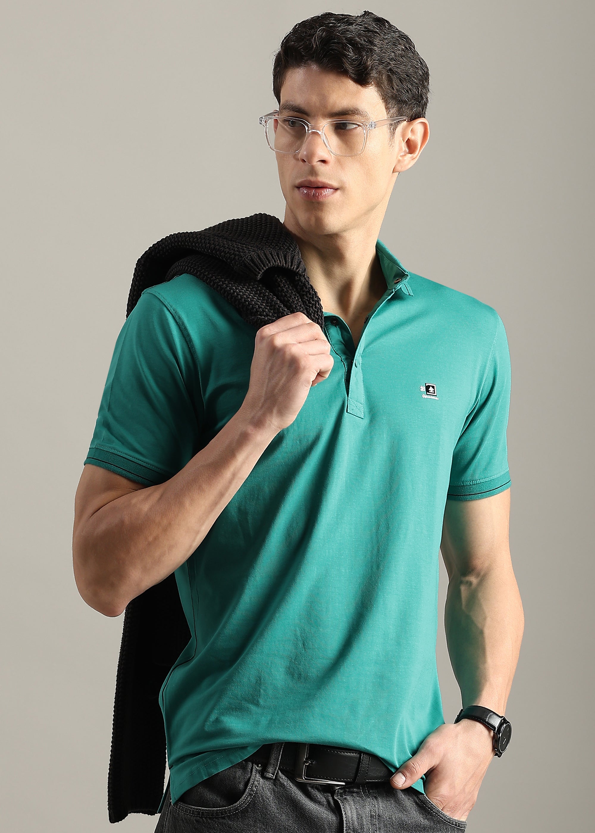 NEW GREEN SOLID COTTON ELASTANE POLO TEE