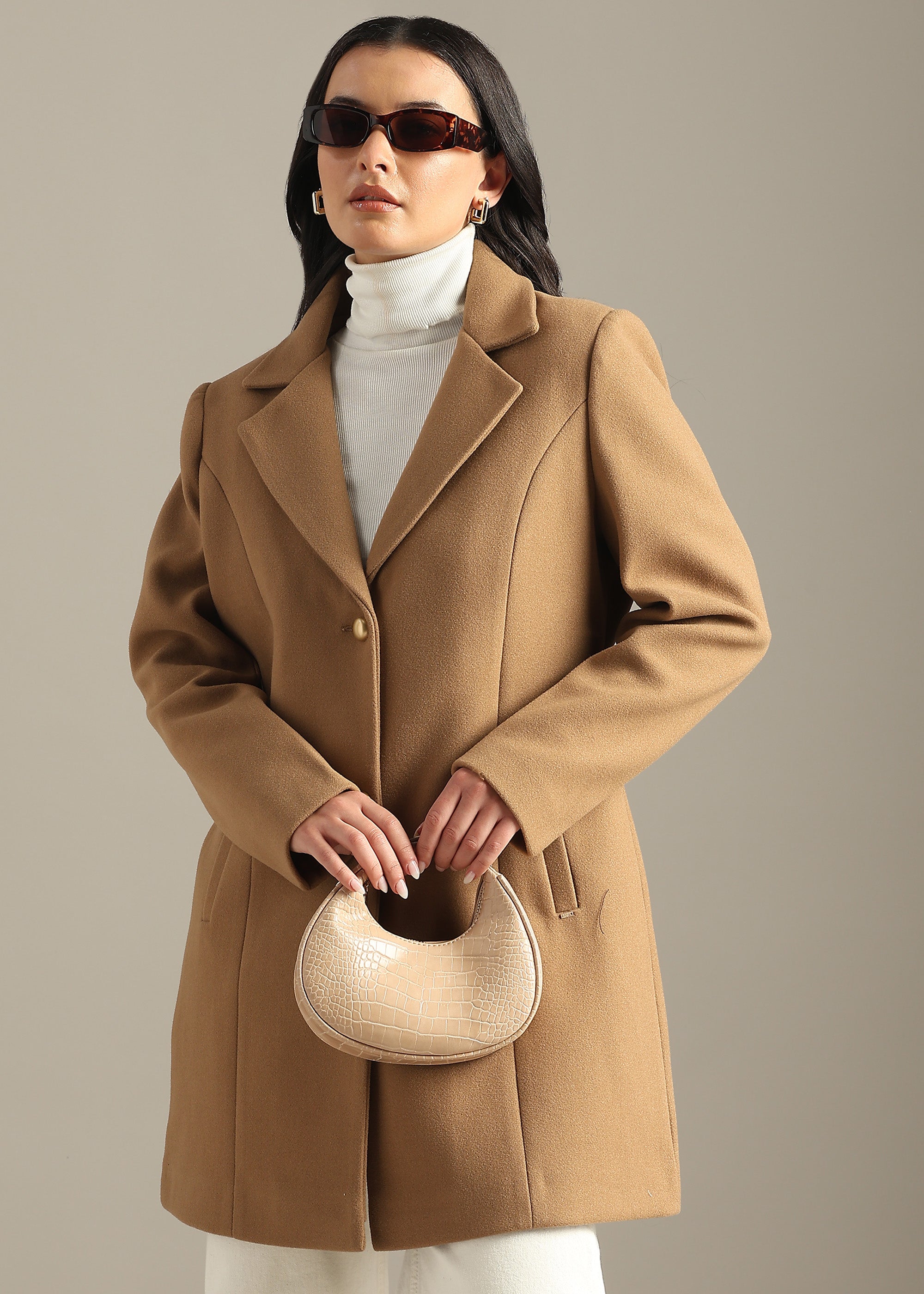 KHAKI SOLID WINTER ESSENTIAL COAT