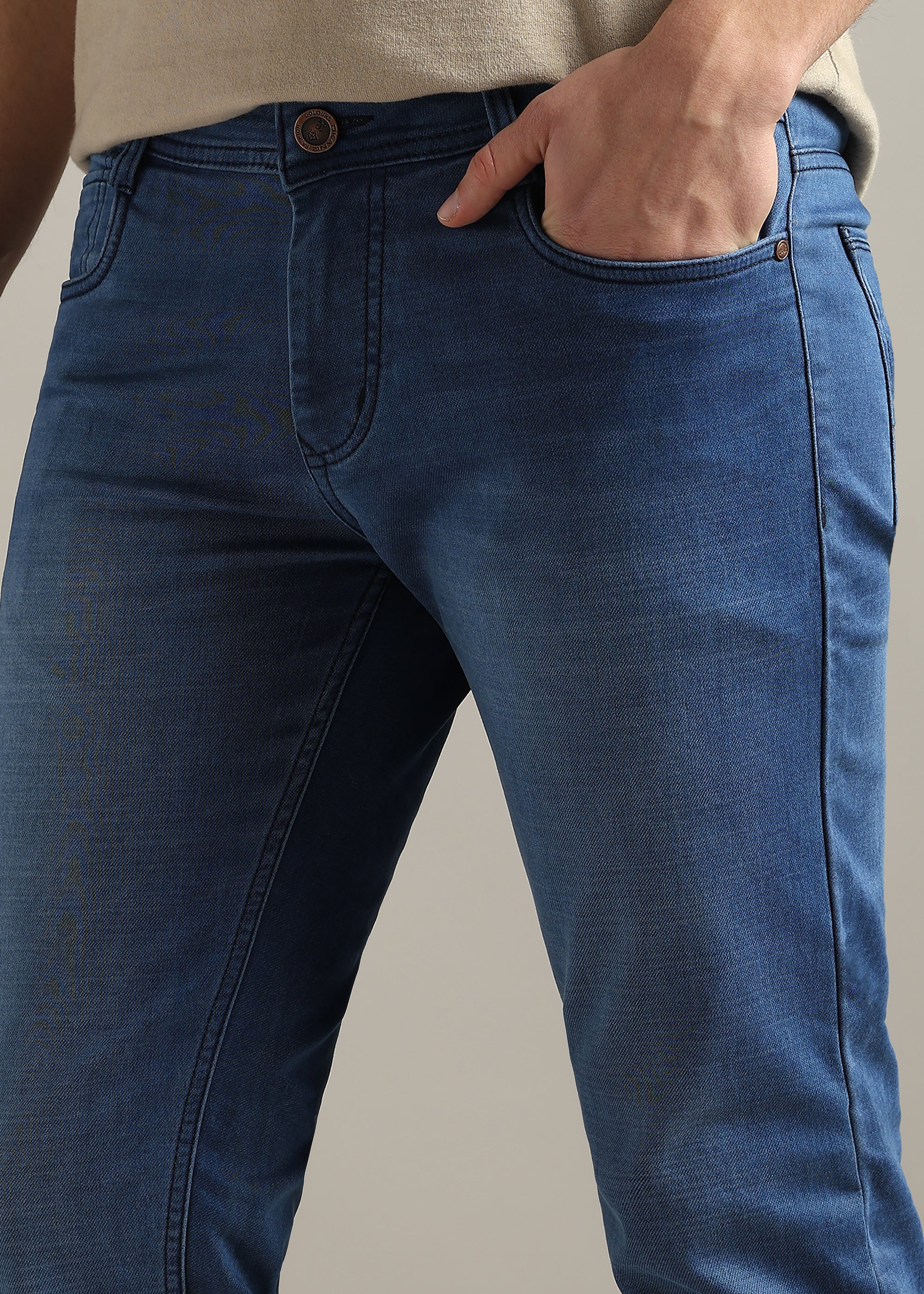 L.Blue Straight Fit Mid Rise Light Fade Jeans