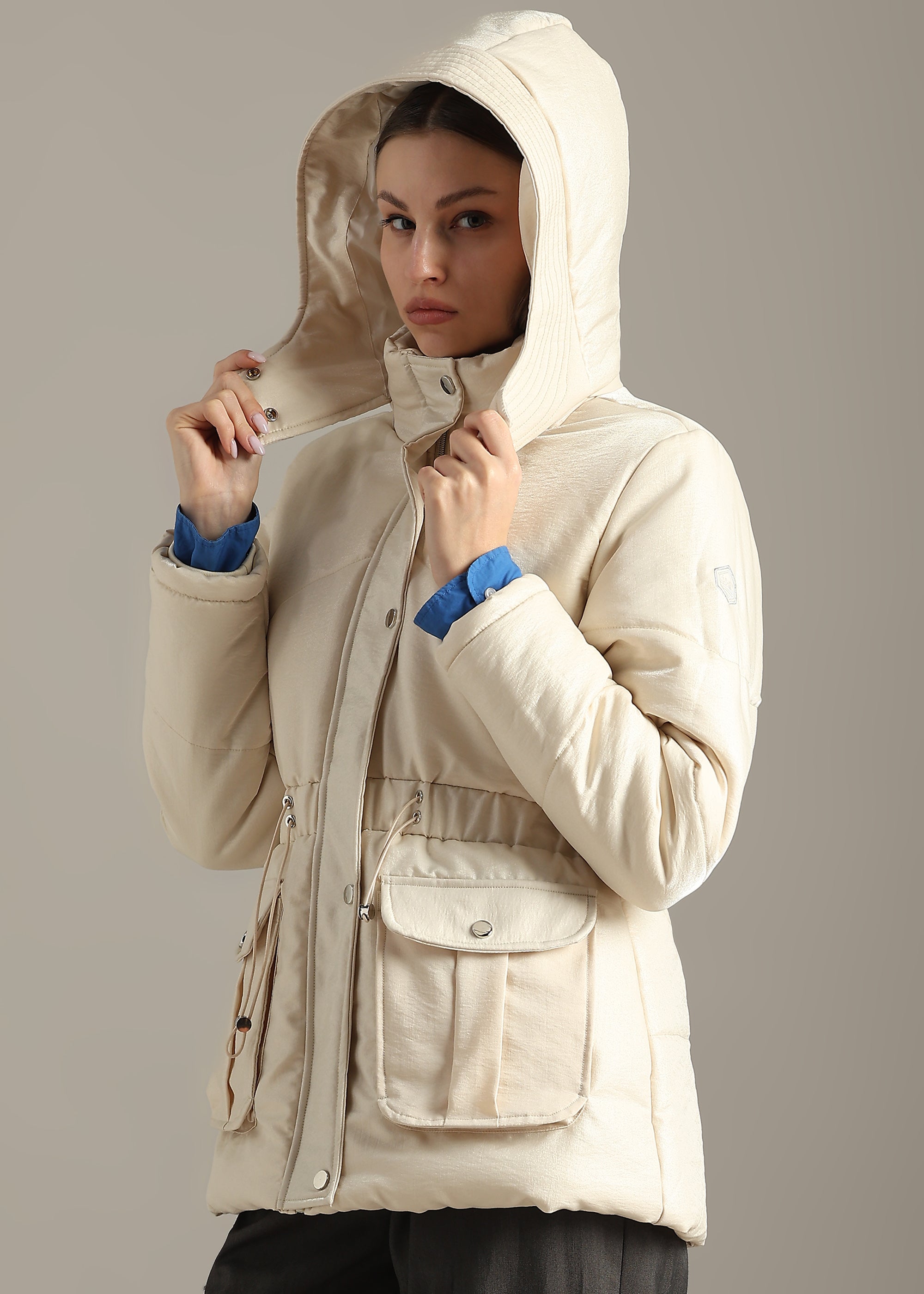 WHITE PREMIUM SATIN CROPPED FULL SLEEVE JACKET