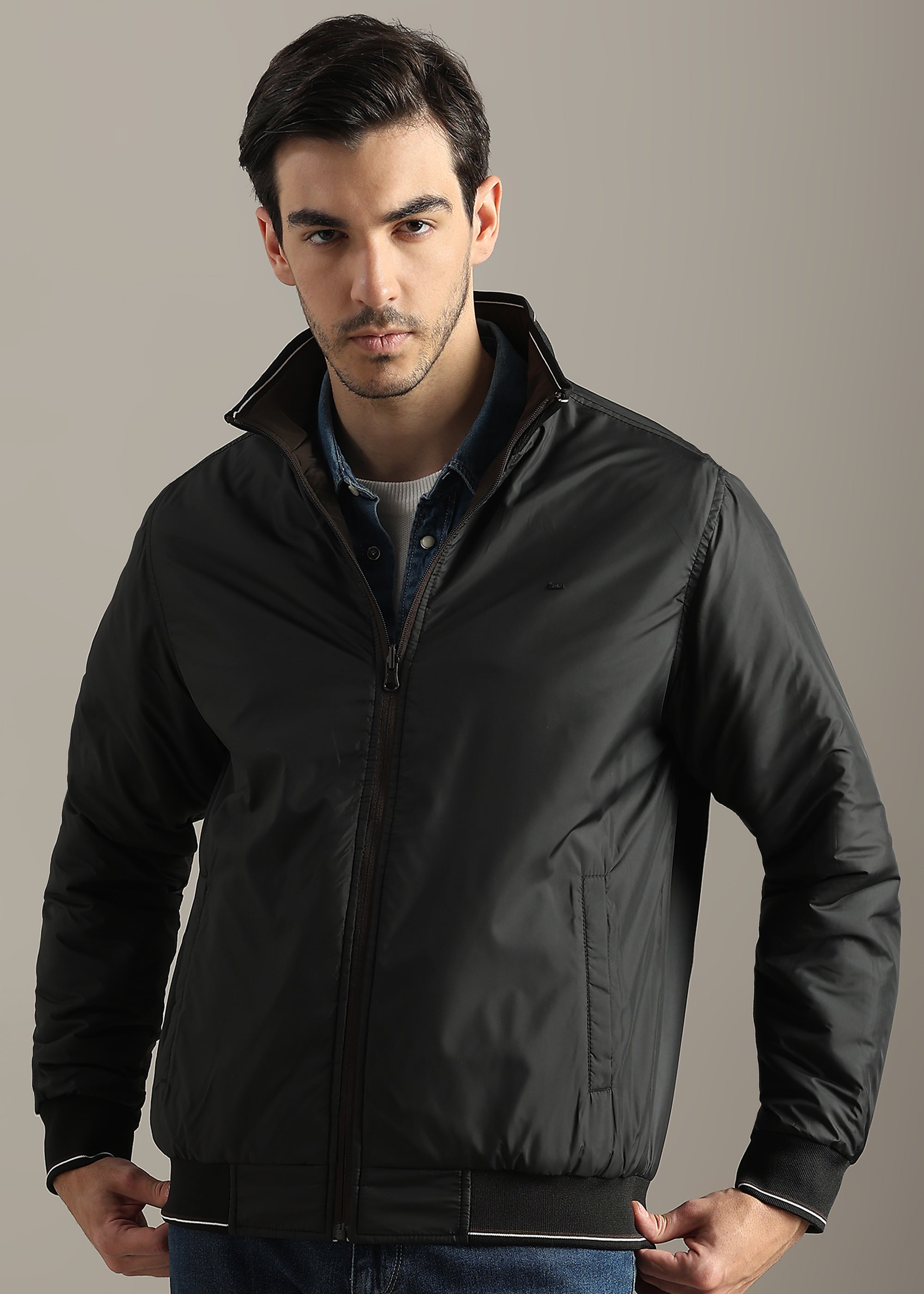 COFFEE SOLID REVERSIBLE MID WEIGHT FULL SLEEVE JACKET